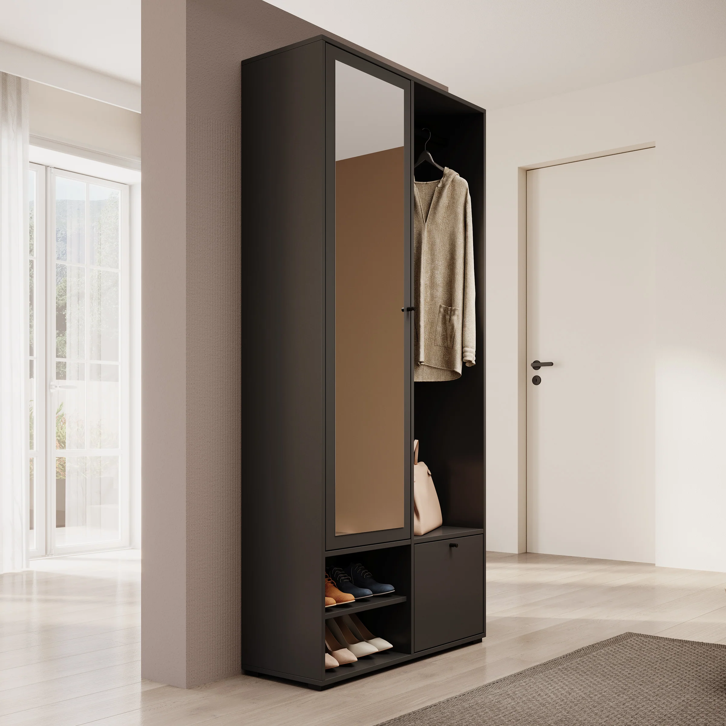 Deacon - Halkast met 2 deuren - Zwart - 90x33x190 cm - Image 4