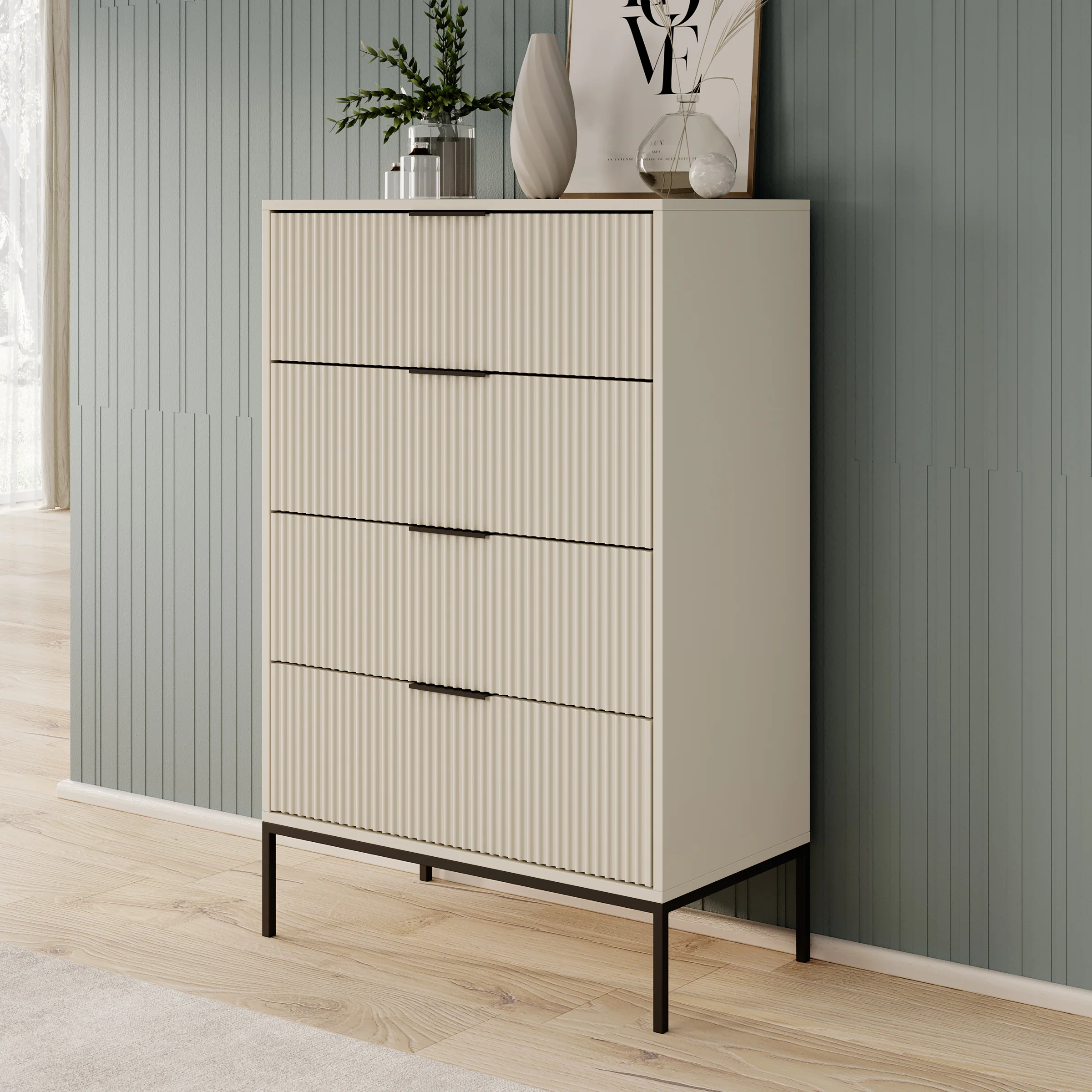 Delaware - Ladekast 4 lades - Beige - 76x40x116 cm