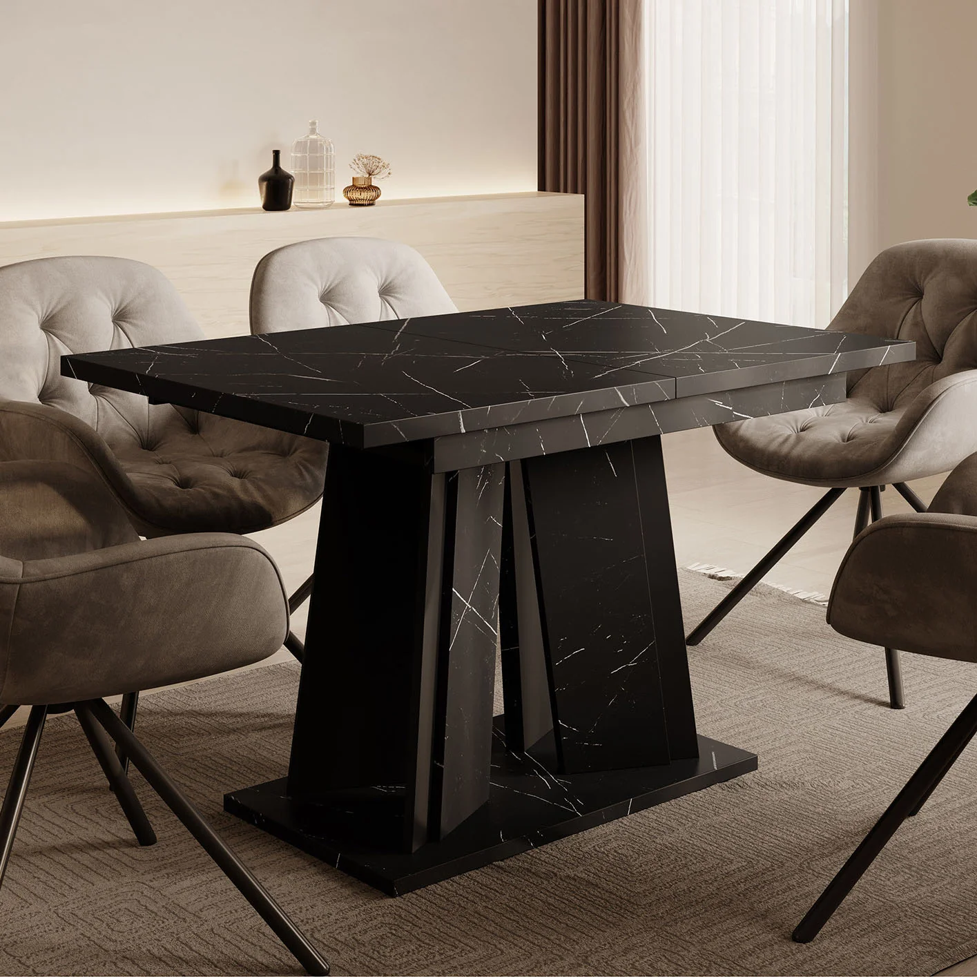 Delilah - Eetkamertafel - Zwart/marmerlook - 120x80x75 cm