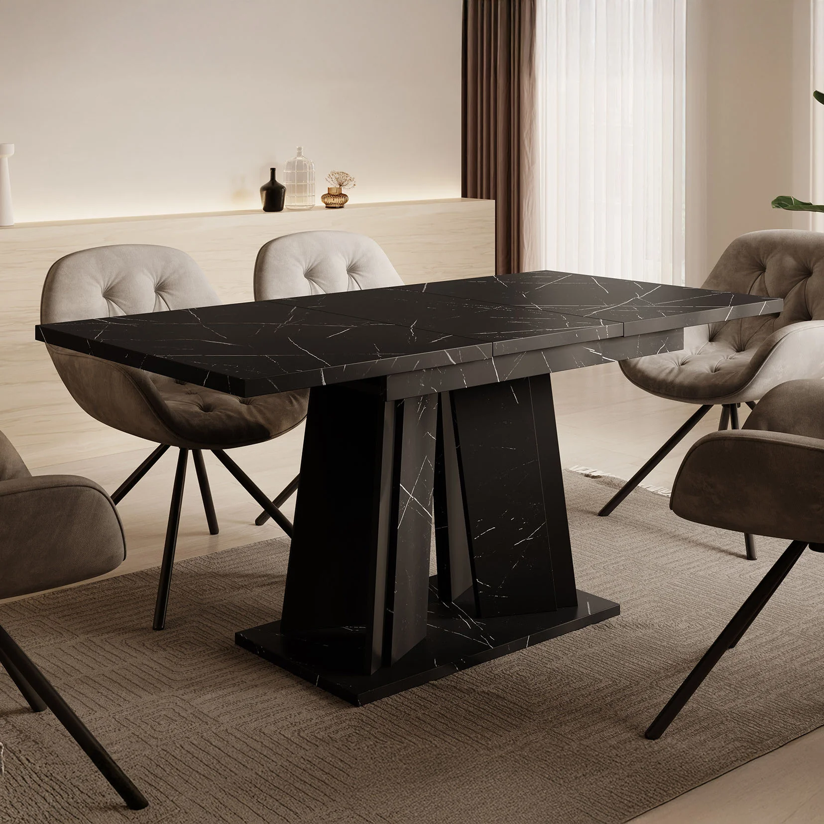 Delilah - Eetkamertafel - Zwart/marmerlook - 120x80x75 cm - Image 2