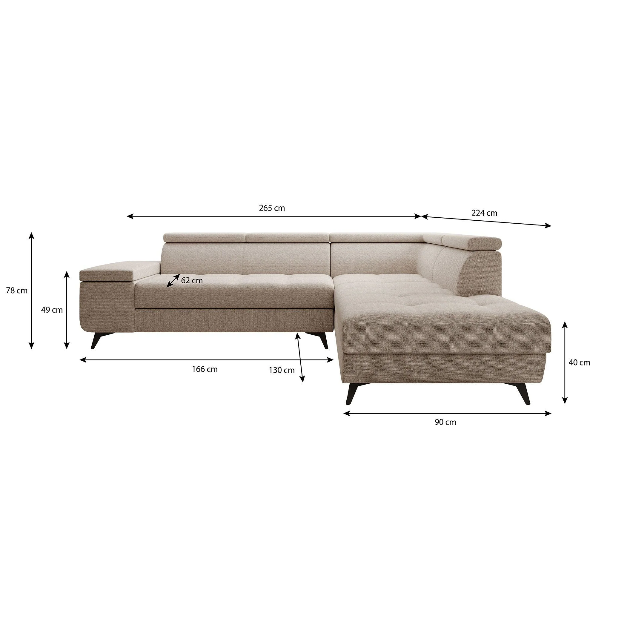 Destiny - Hoekbank 4-zits - Stof grijs - Rechts - 265x224x78 cm - Image 6