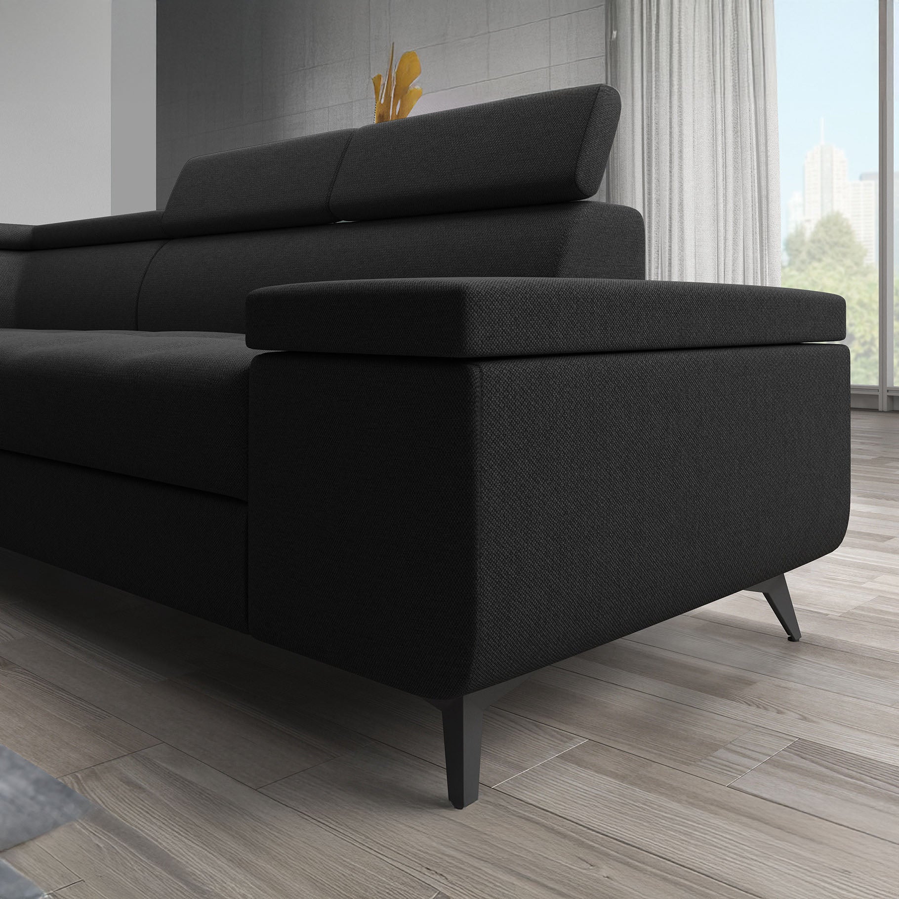 Destiny - Hoekbank 4-zits - Stof zwart - Links - 265x224x78 cm - Image 4