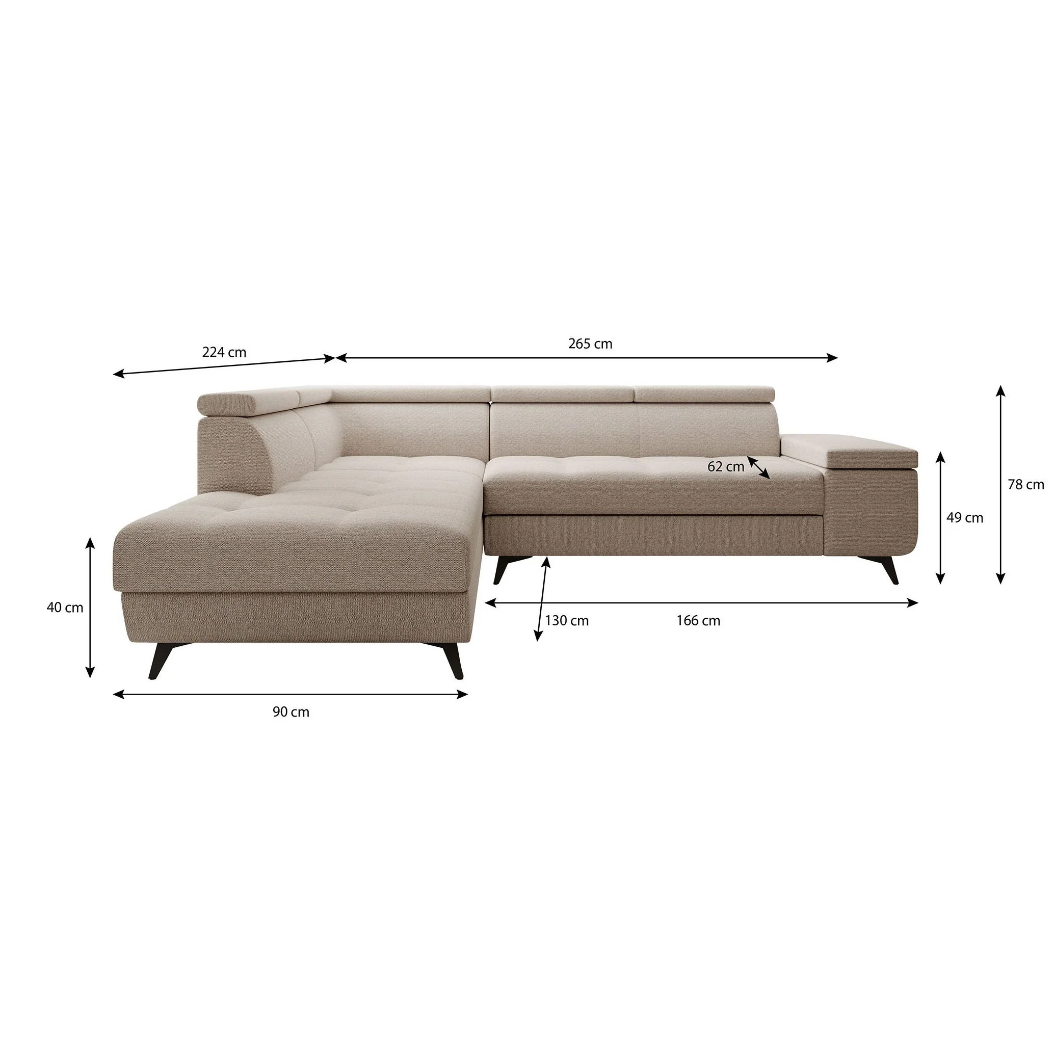 Destiny - Hoekbank 4-zits - Stof zwart - Links - 265x224x78 cm - Image 6