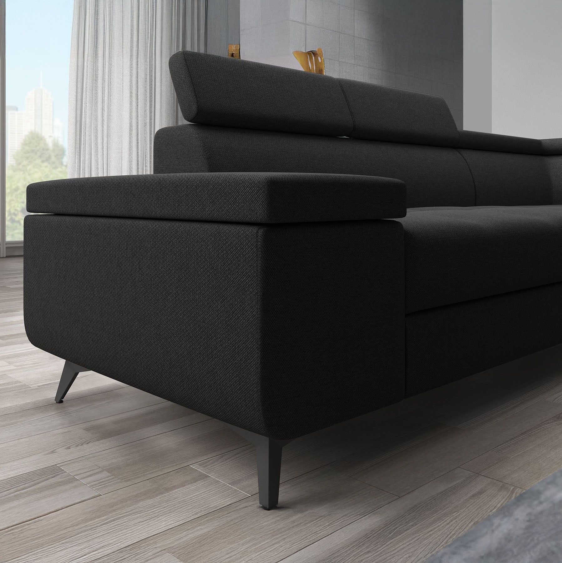Destiny - Hoekbank 4-zits - Stof zwart - Rechts - 265x224x78 cm - Image 4