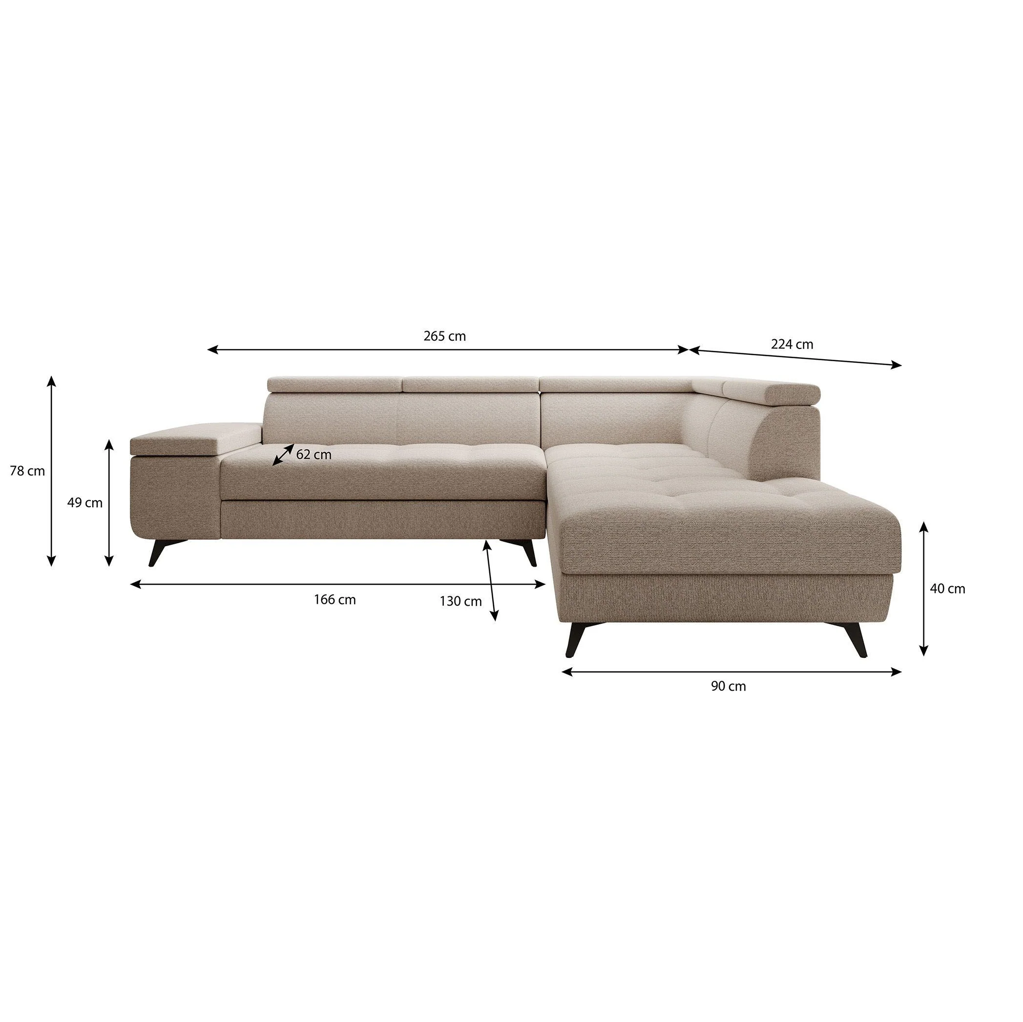 Destiny - Hoekbank 4-zits - Stof zwart - Rechts - 265x224x78 cm - Image 6
