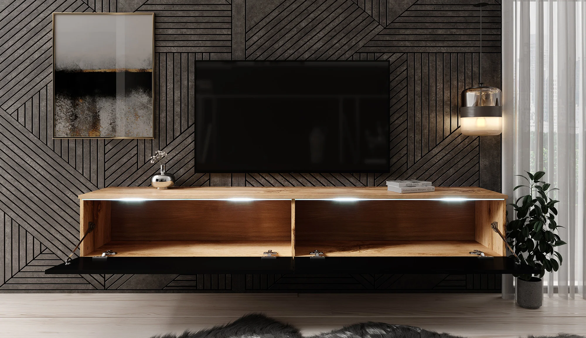 Dixon - TV-Meubel - Zwart/eiken - 180 cm - Image 4