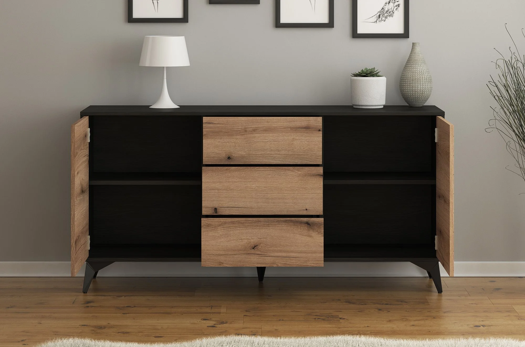 Dolores 4 - Dressoir - Eiken/zwart - 154x39x77 cm - Image 3
