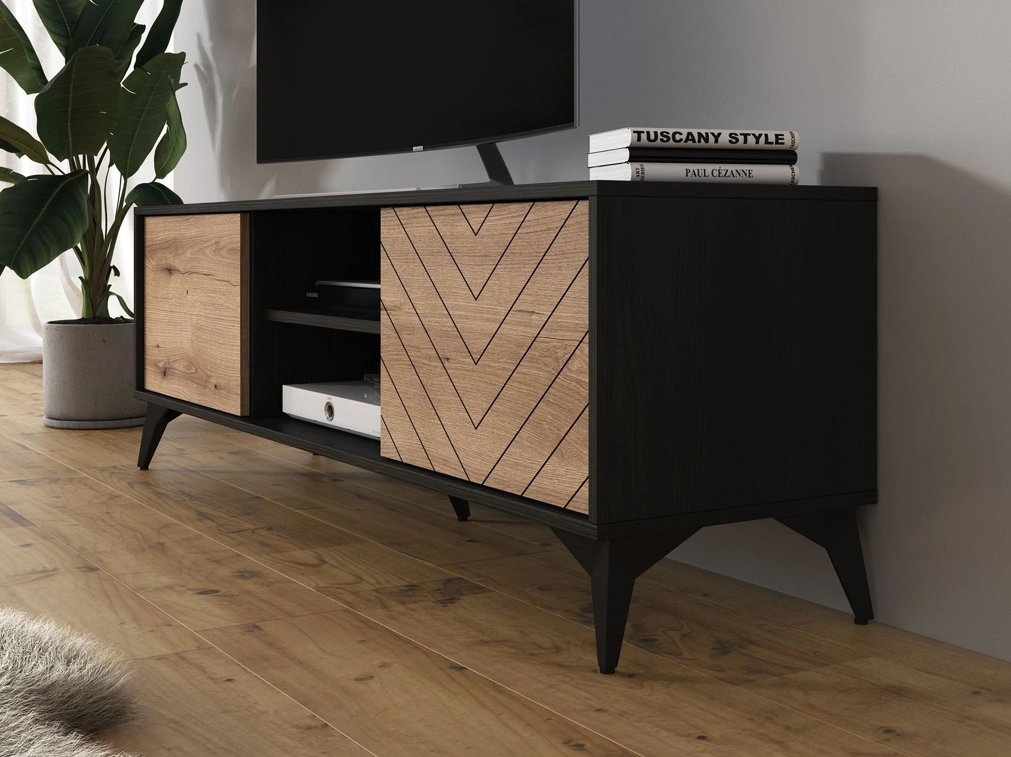 Dolores - TV-Meubel - Eiken/zwart - 154 cm - Image 4