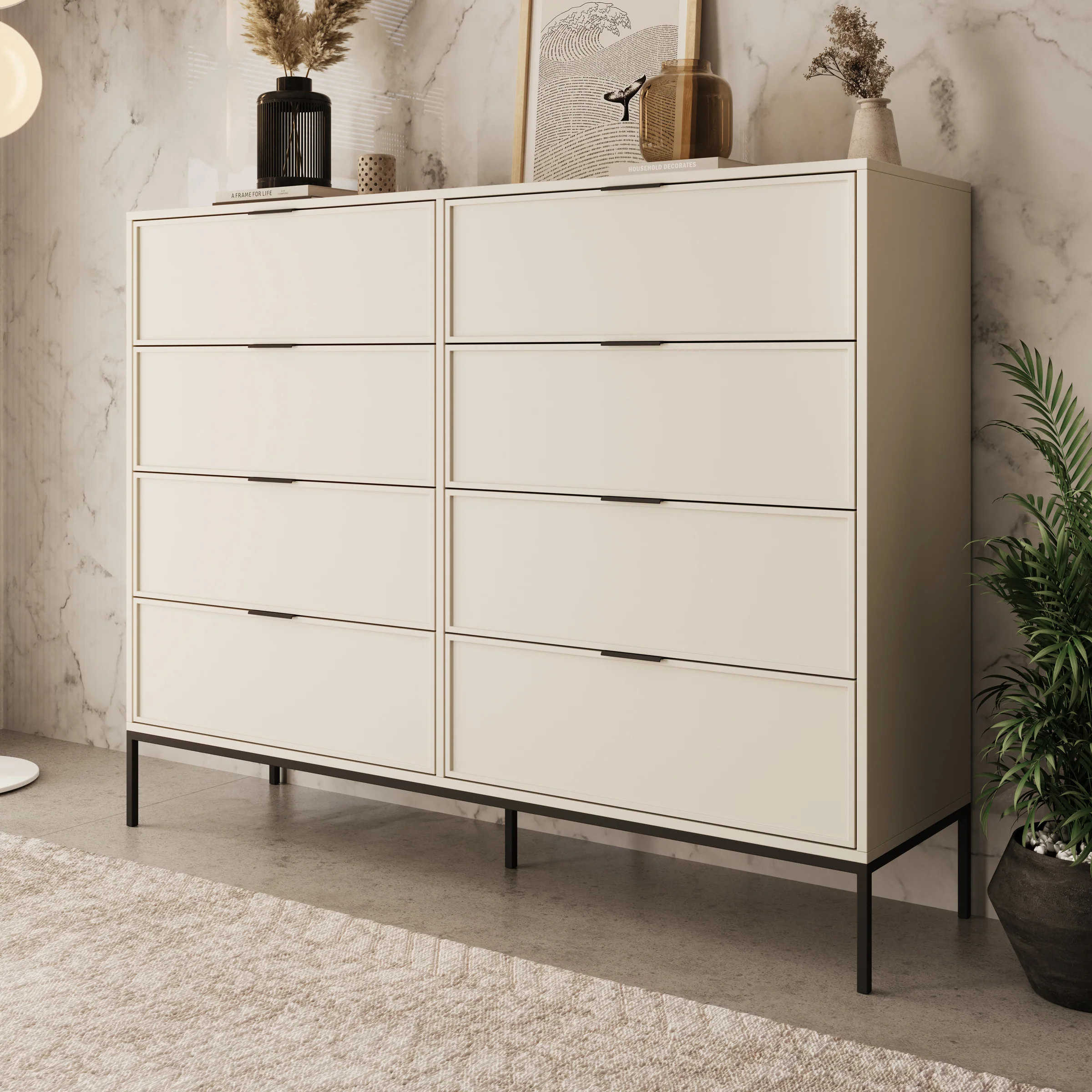 Dominica - Ladekast met 8 lades - Beige - 150x40x115 cm