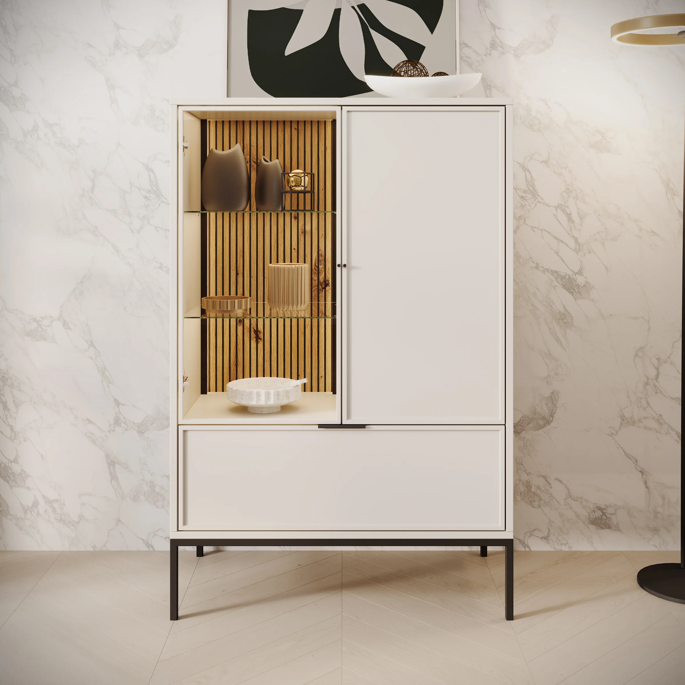 Dominica - Vitrinekast - Beige - 76x40x115 cm - Image 3