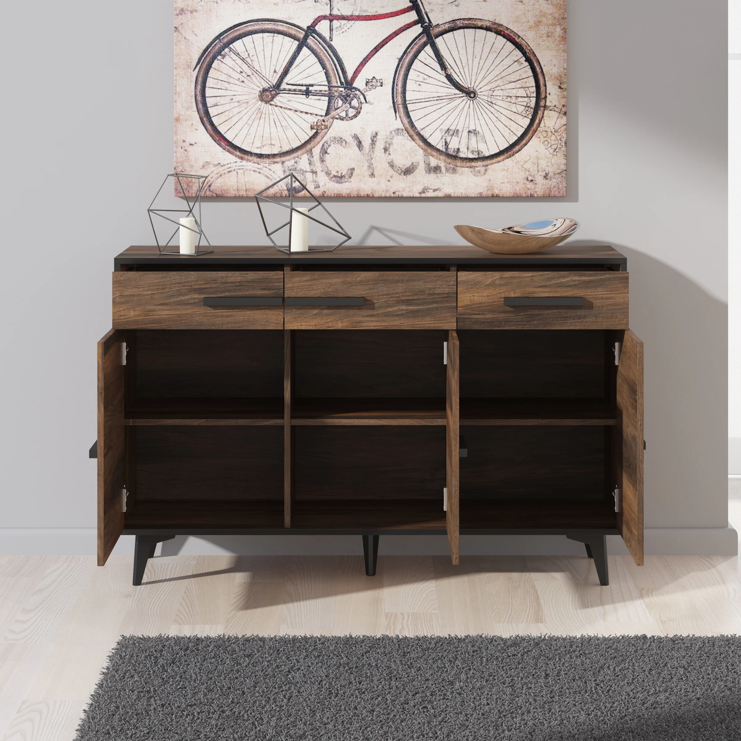 Frey - Dressoir - Donker eiken - Zwart - 135x40x86 cm - Image 2