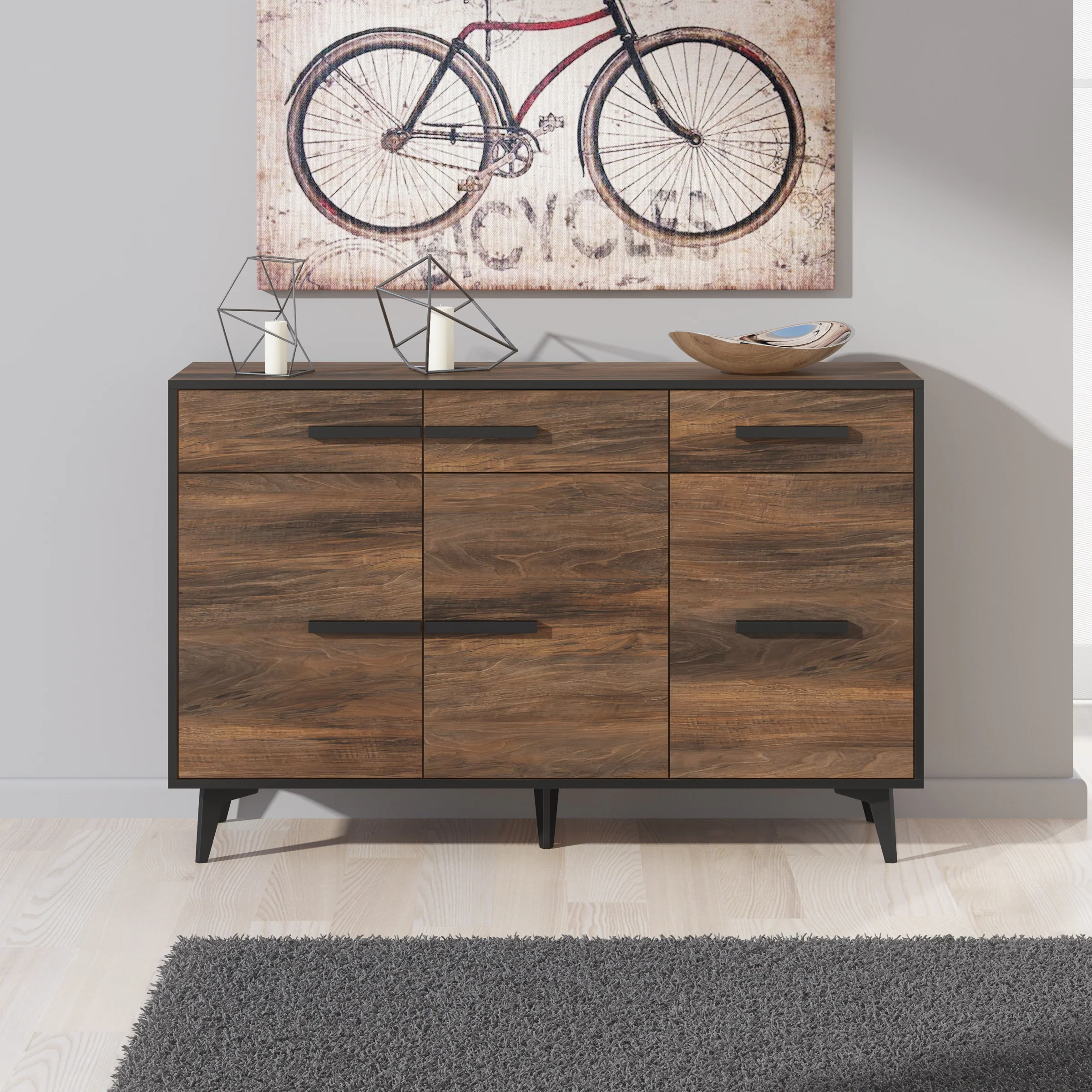 Frey - Dressoir - Donker eiken - Zwart - 135x40x86 cm - Image 3