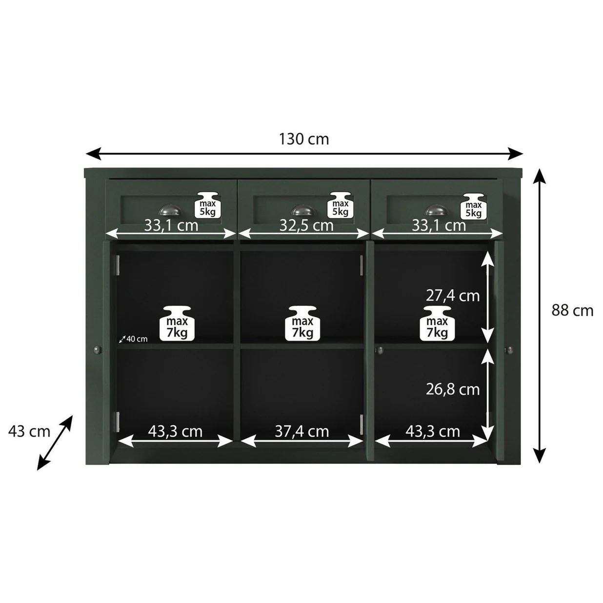Parello 3 - Dressoir - Groen - 130x43x88 cm - Image 4