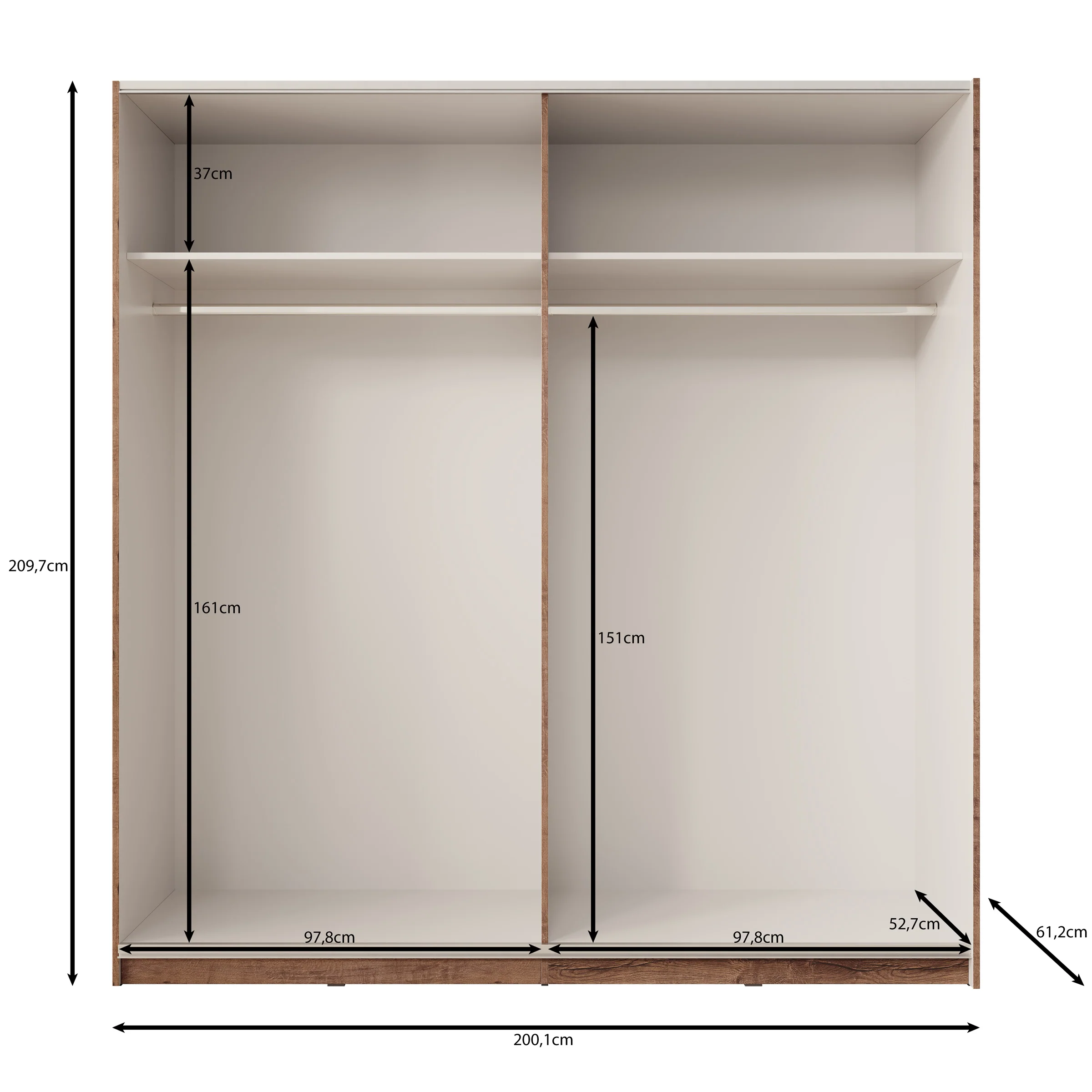 Duvano - Kledingkast 2 schuifdeuren - Eikenpatroon - 200x61x210 cm - Image 5
