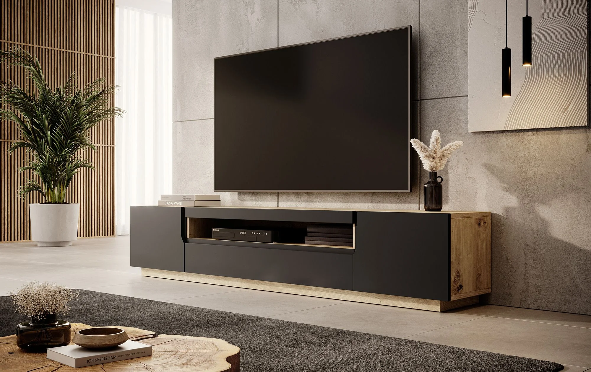 Dylan - TV-Meubel - Mat zwart/eiken - 200 cm - Image 2