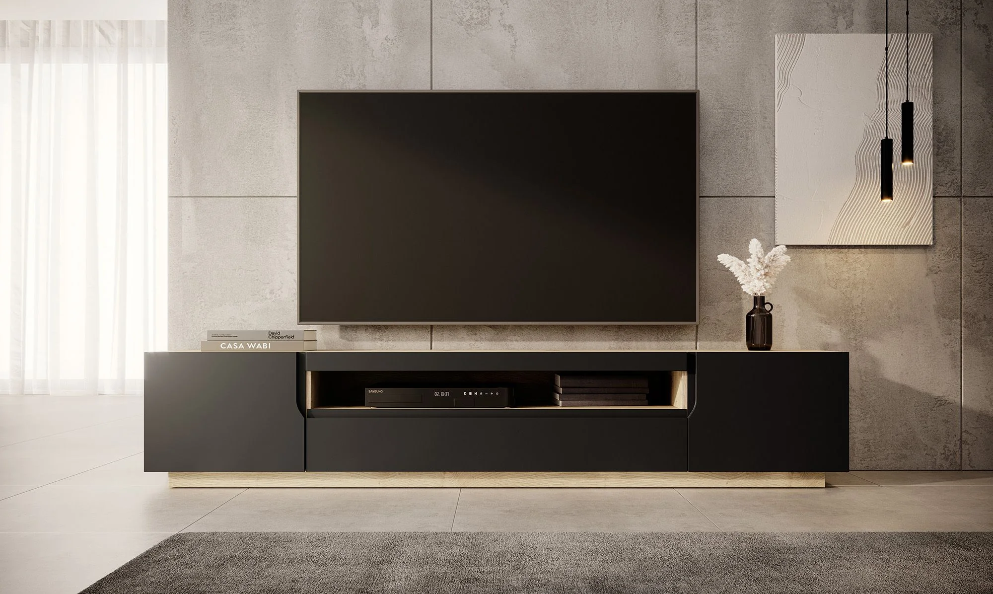 Dylan - TV-Meubel - Mat zwart/eiken - 200 cm - Image 4