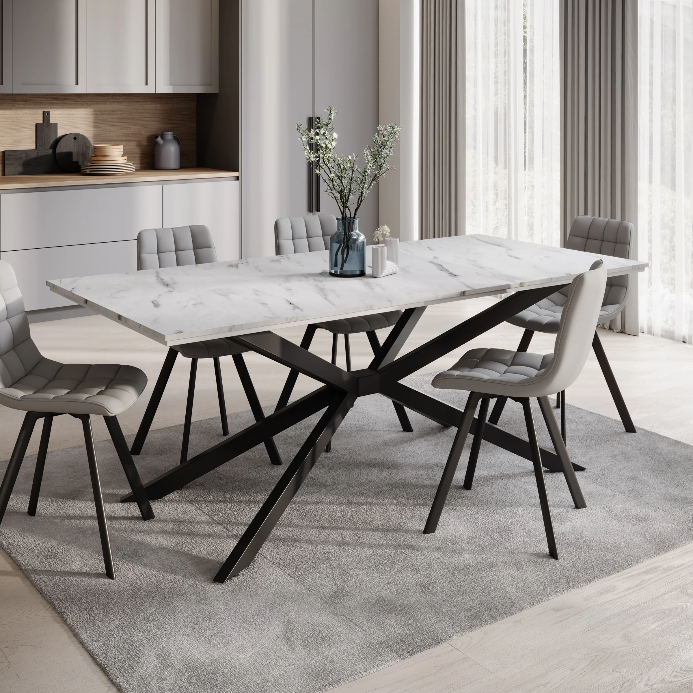 Faithley - Eetkamertafel - Wit marmerlook - 190x90x74 cm