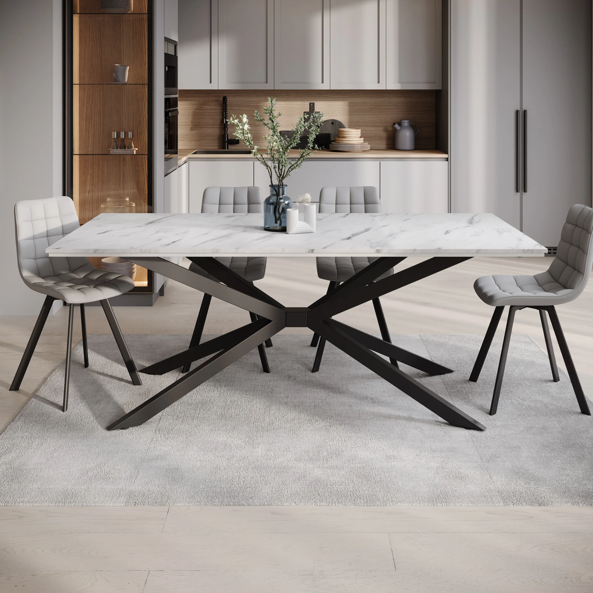 Faithley - Eetkamertafel - Wit marmerlook - 190x90x74 cm - Image 2