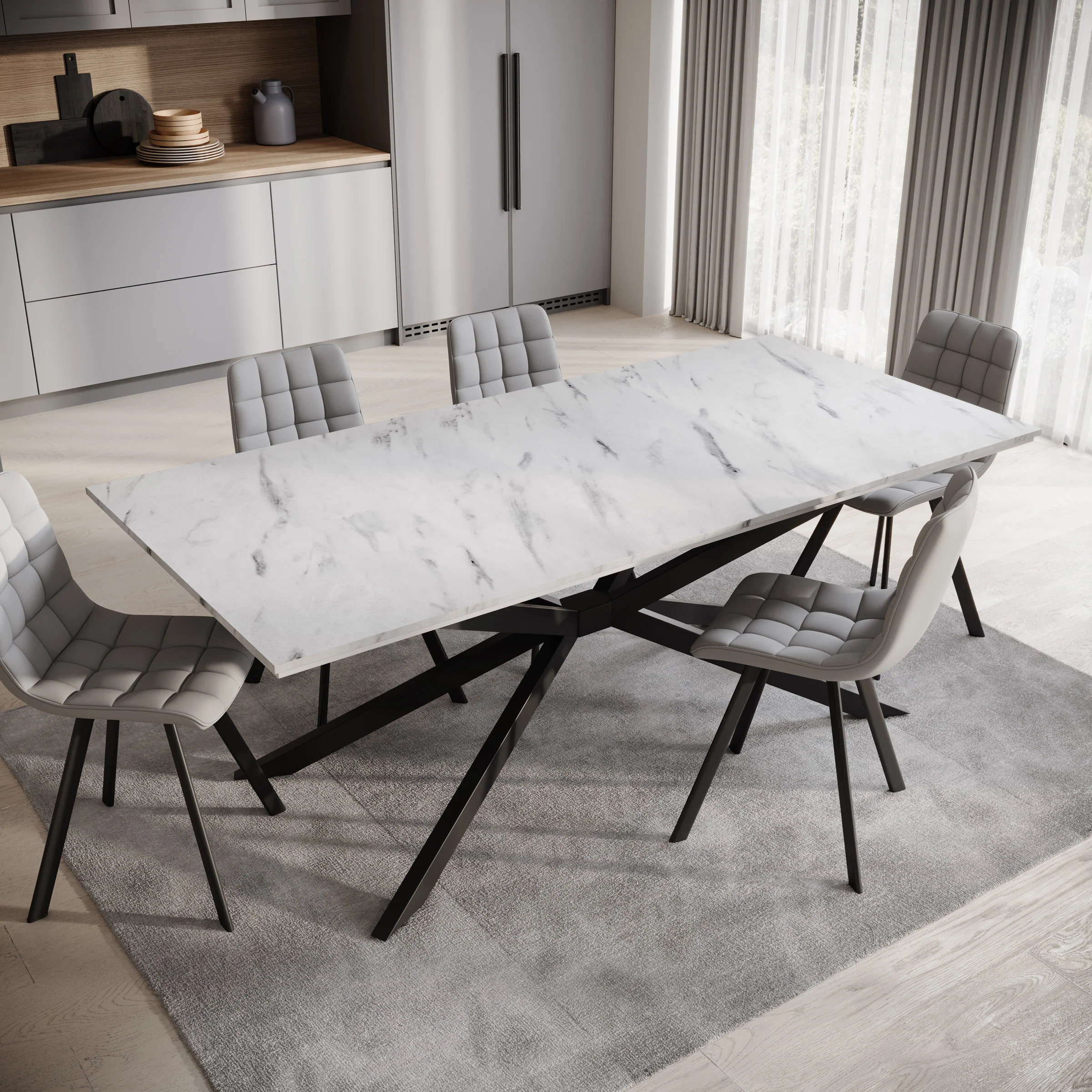 Faithley - Eetkamertafel - Wit marmerlook - 190x90x74 cm - Image 3