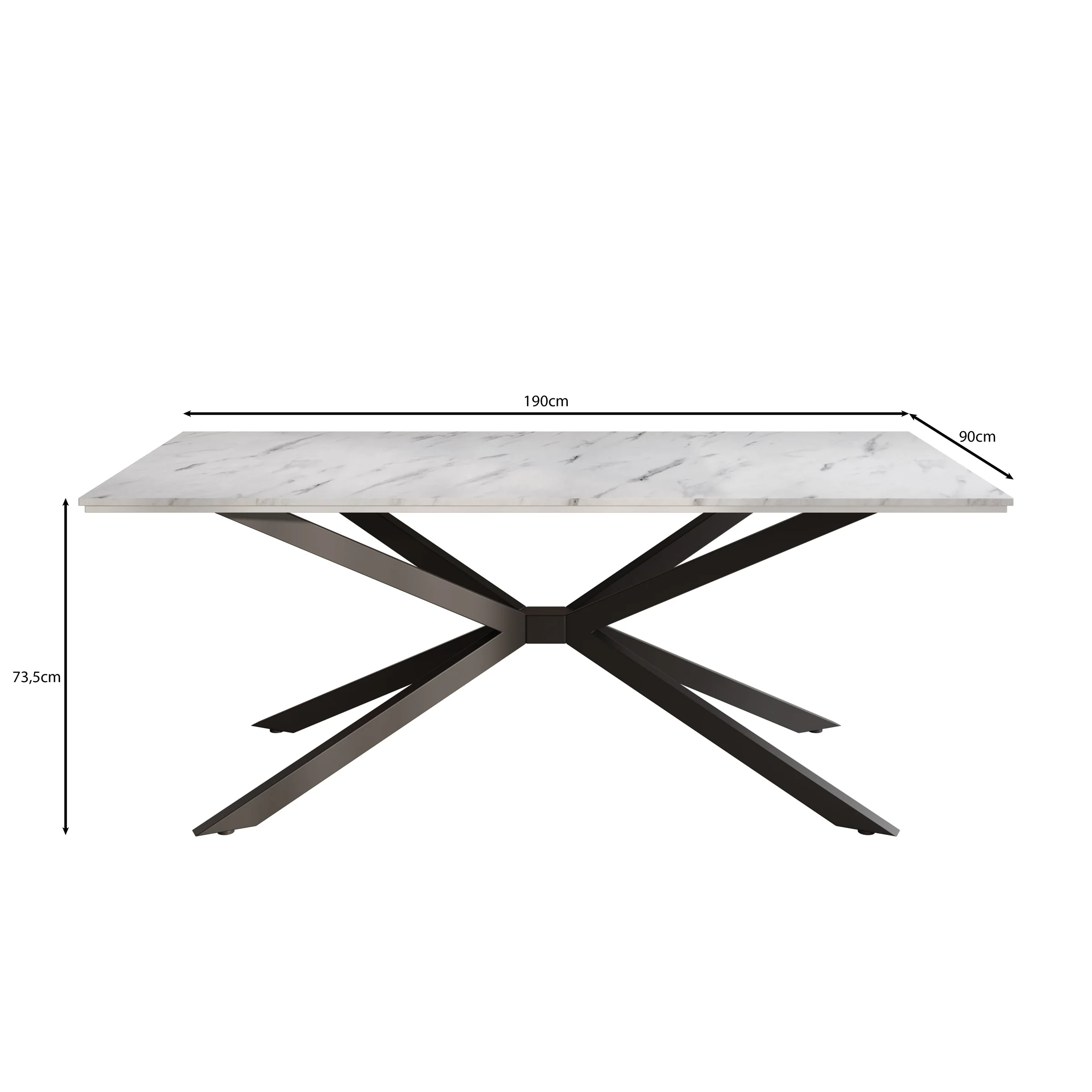 Faithley - Eetkamertafel - Wit marmerlook - 190x90x74 cm - Image 4