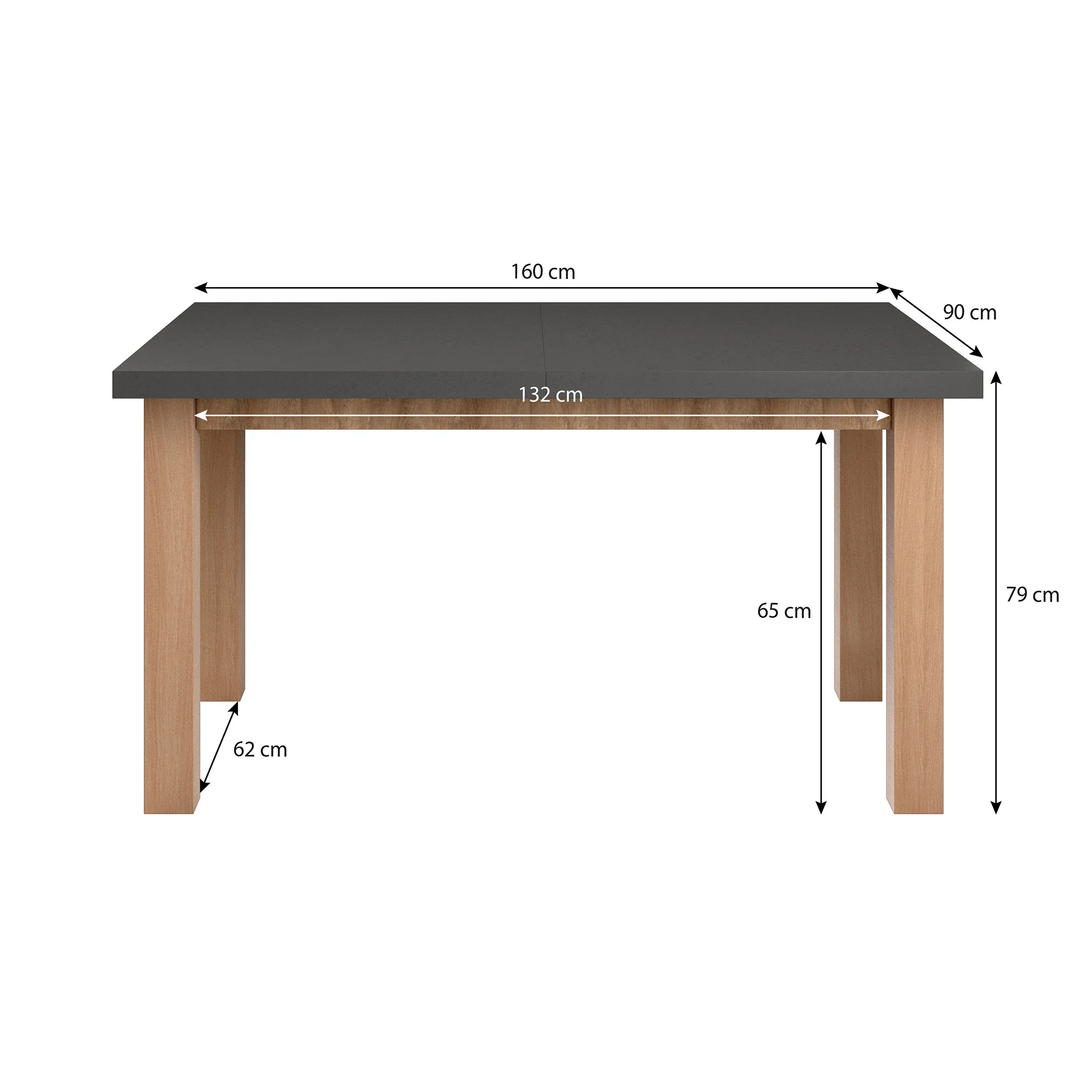 Monaco - Eetkamertafel - Eiken/Grijs - 160x90x79 cm - Image 3