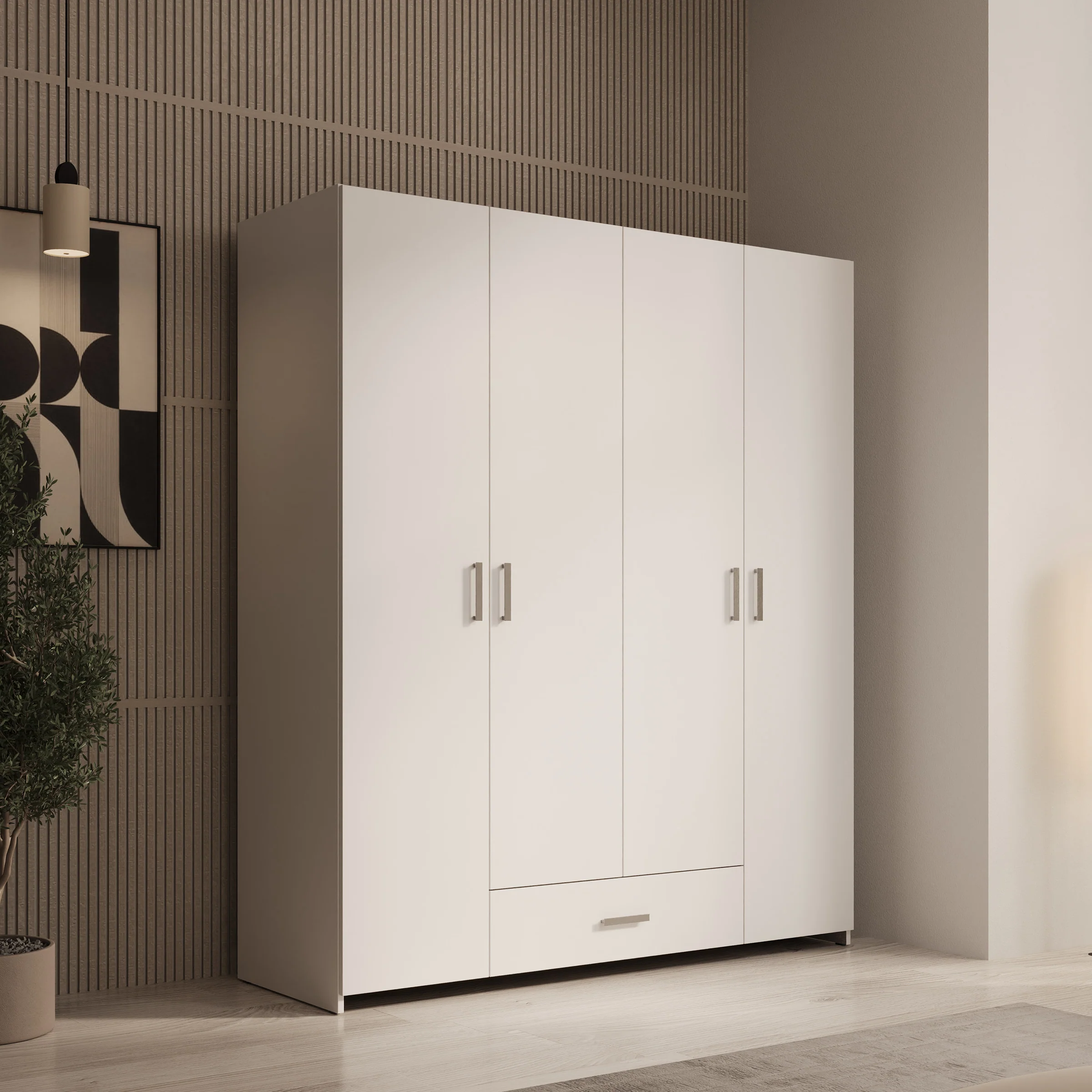 Elario - Kledingkast 4 deurs - Wit - 159x54x191 cm