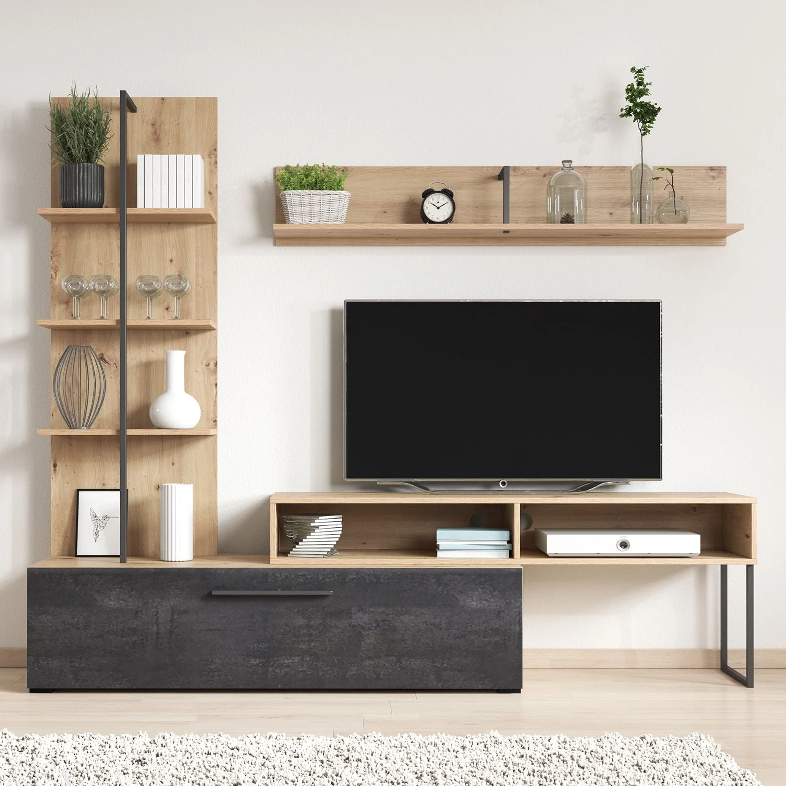 Emerson - Wandmeubel - Zwart/eiken - 205x42x173 cm - Image 3