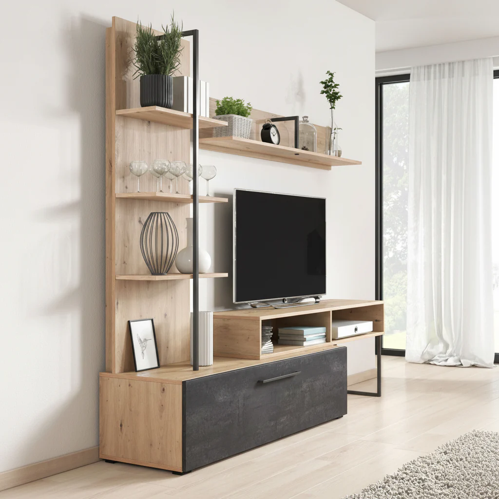 Emerson - Wandmeubel - Zwart/eiken - 205x42x173 cm - Image 4