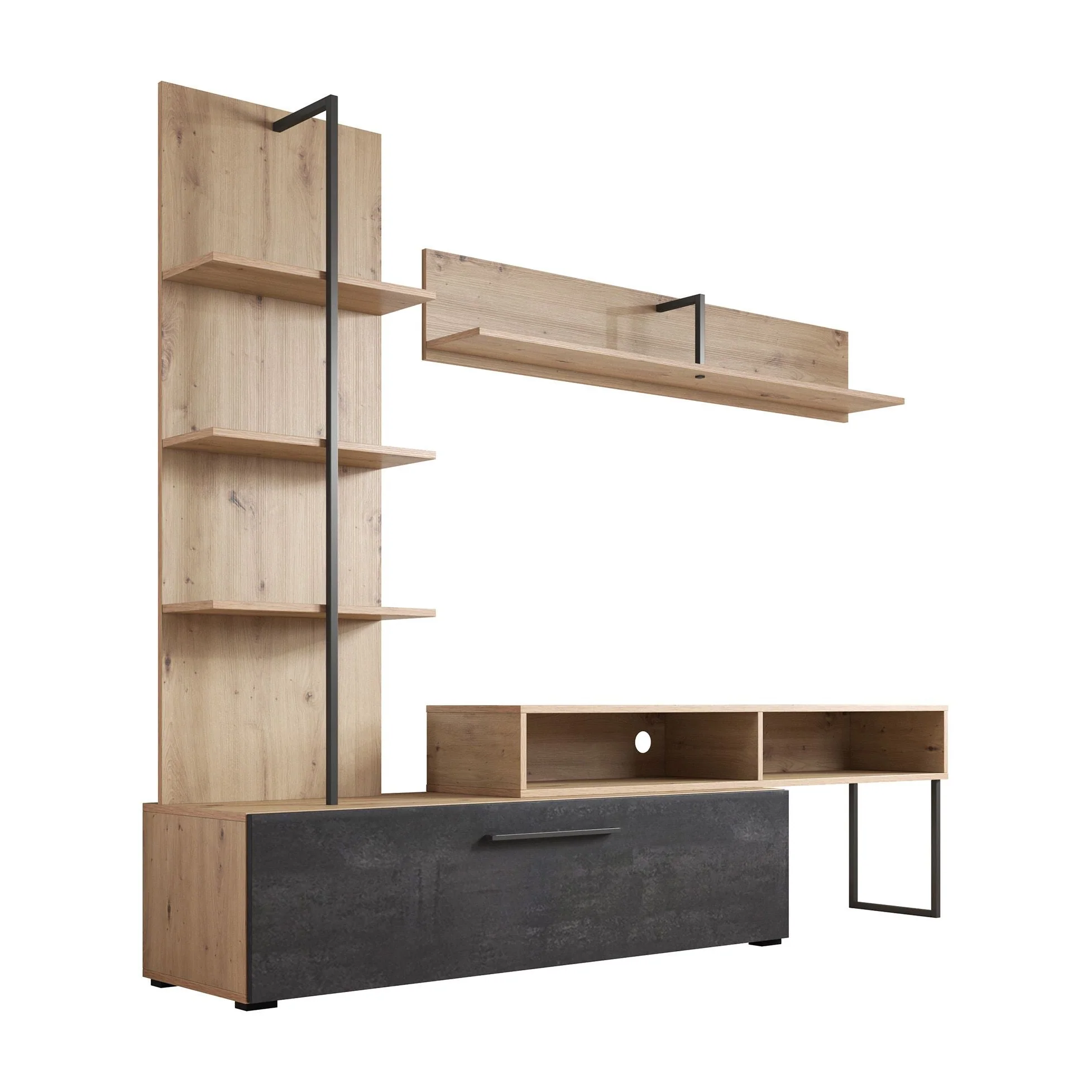 Emerson - Wandmeubel - Zwart/eiken - 205x42x173 cm - Image 6
