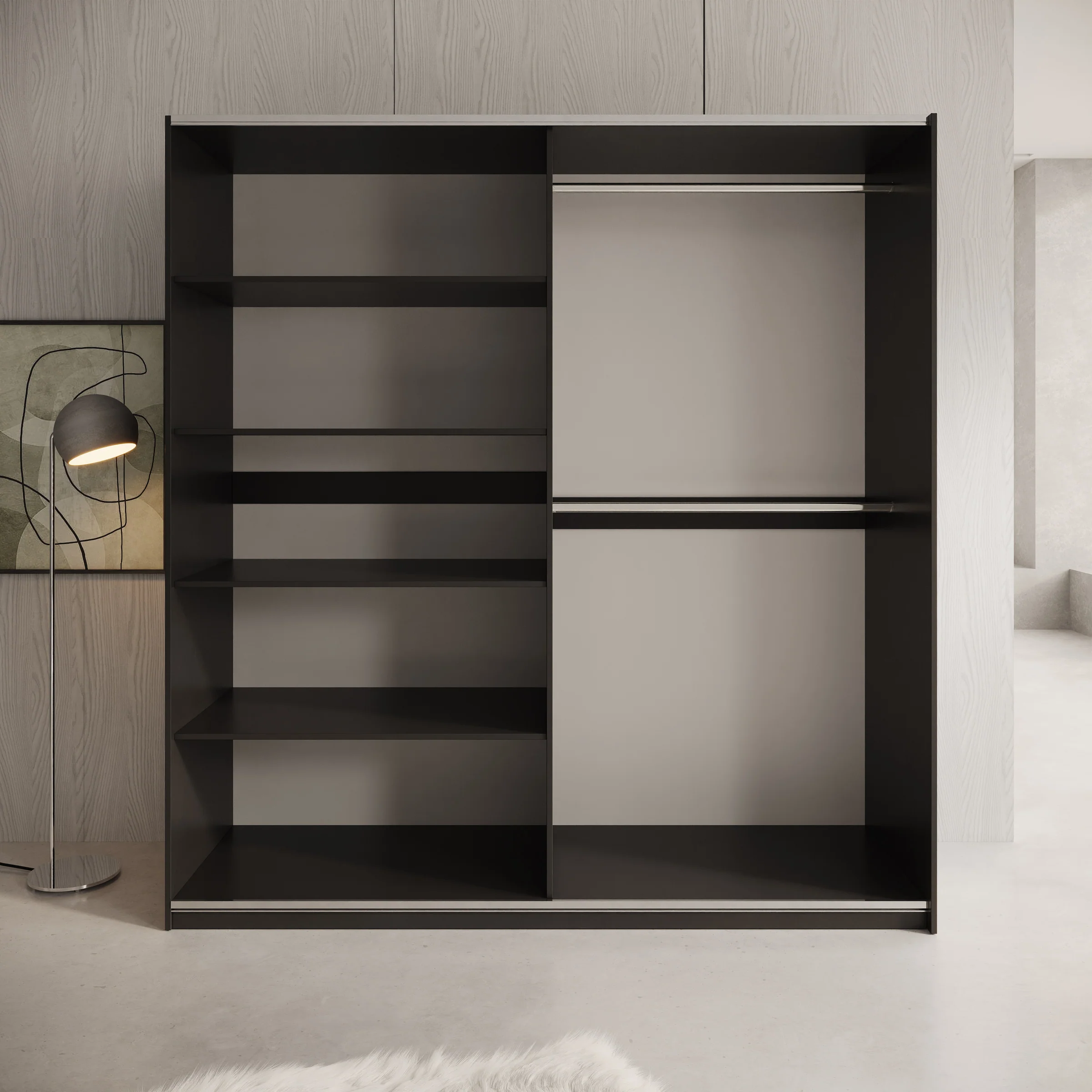 Enso - Kledingkast met schuifdeuren - Beige/Zwart - 203x65x215 cm - Image 2