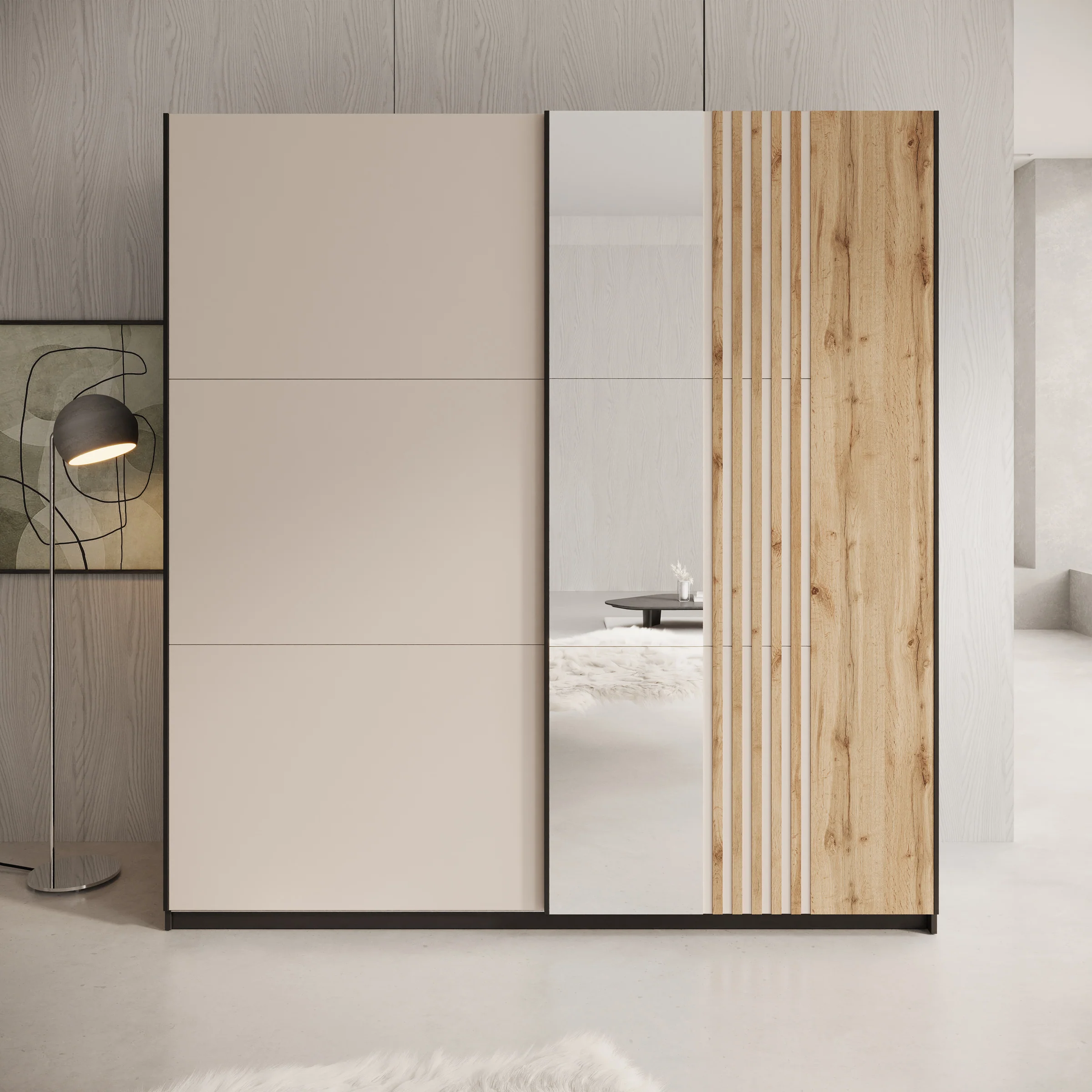 Enso - Kledingkast met schuifdeuren - Beige/Zwart - 203x65x215 cm - Image 3