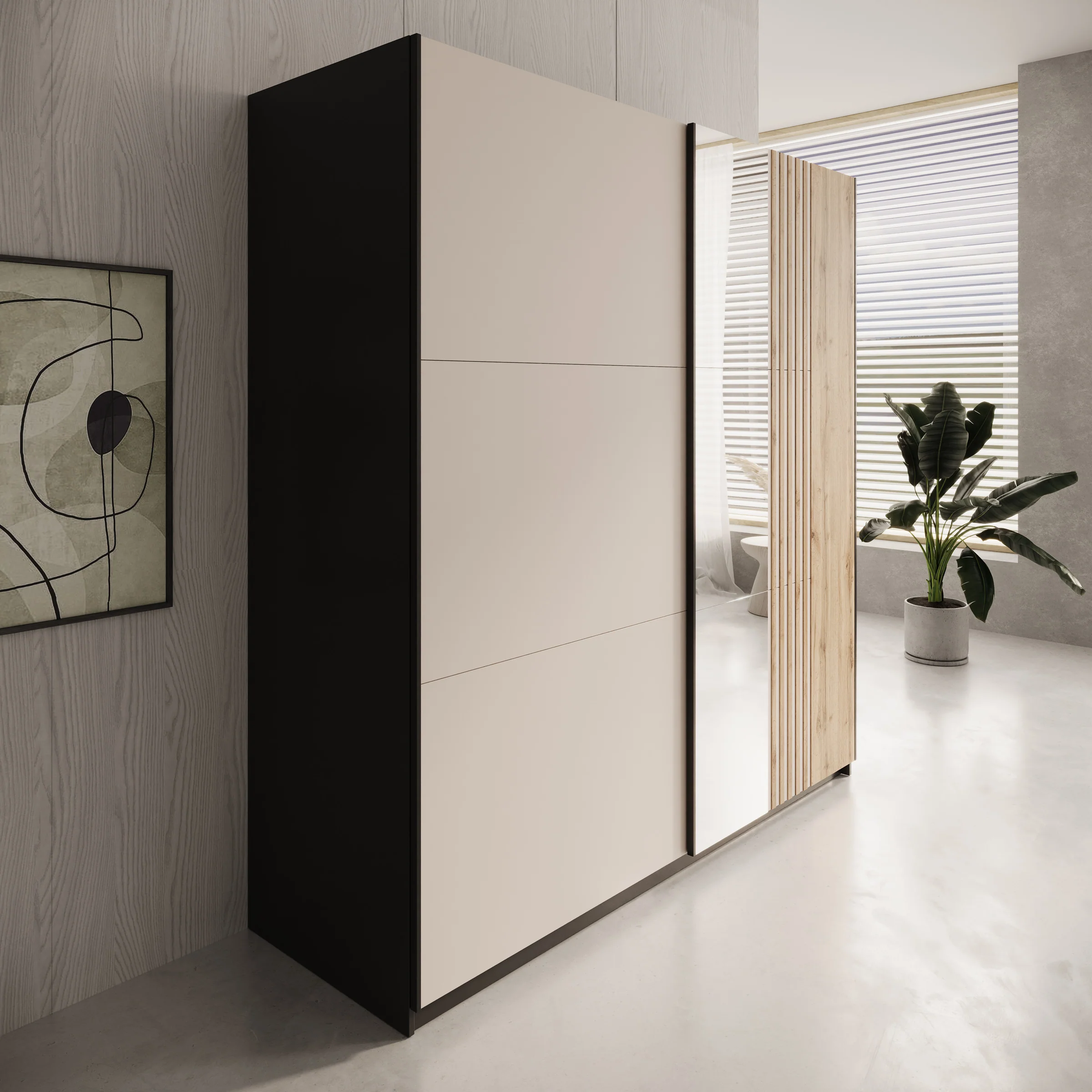 Enso - Kledingkast met schuifdeuren - Beige/Zwart - 203x65x215 cm - Image 4
