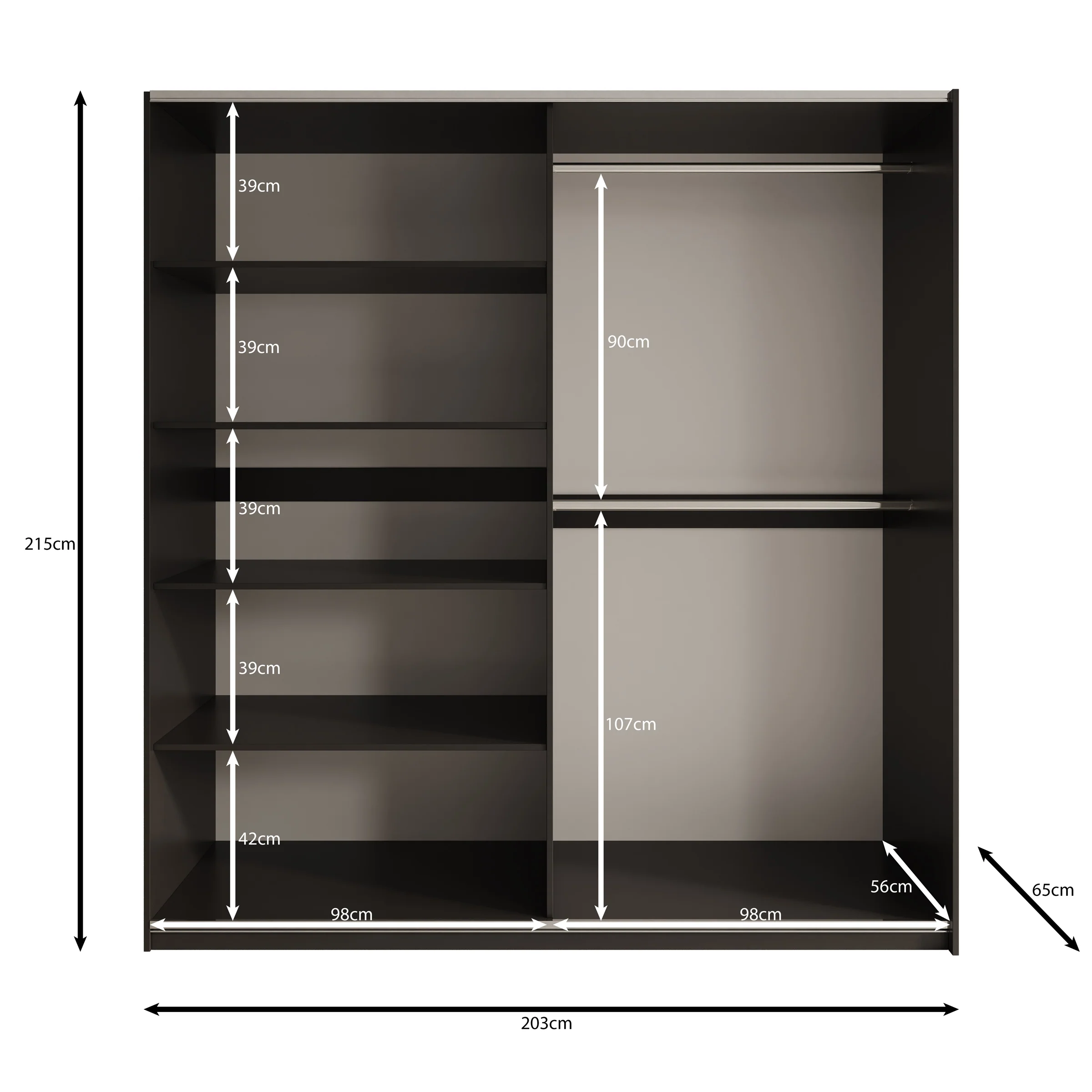 Enso - Kledingkast met schuifdeuren - Beige/Zwart - 203x65x215 cm - Image 5