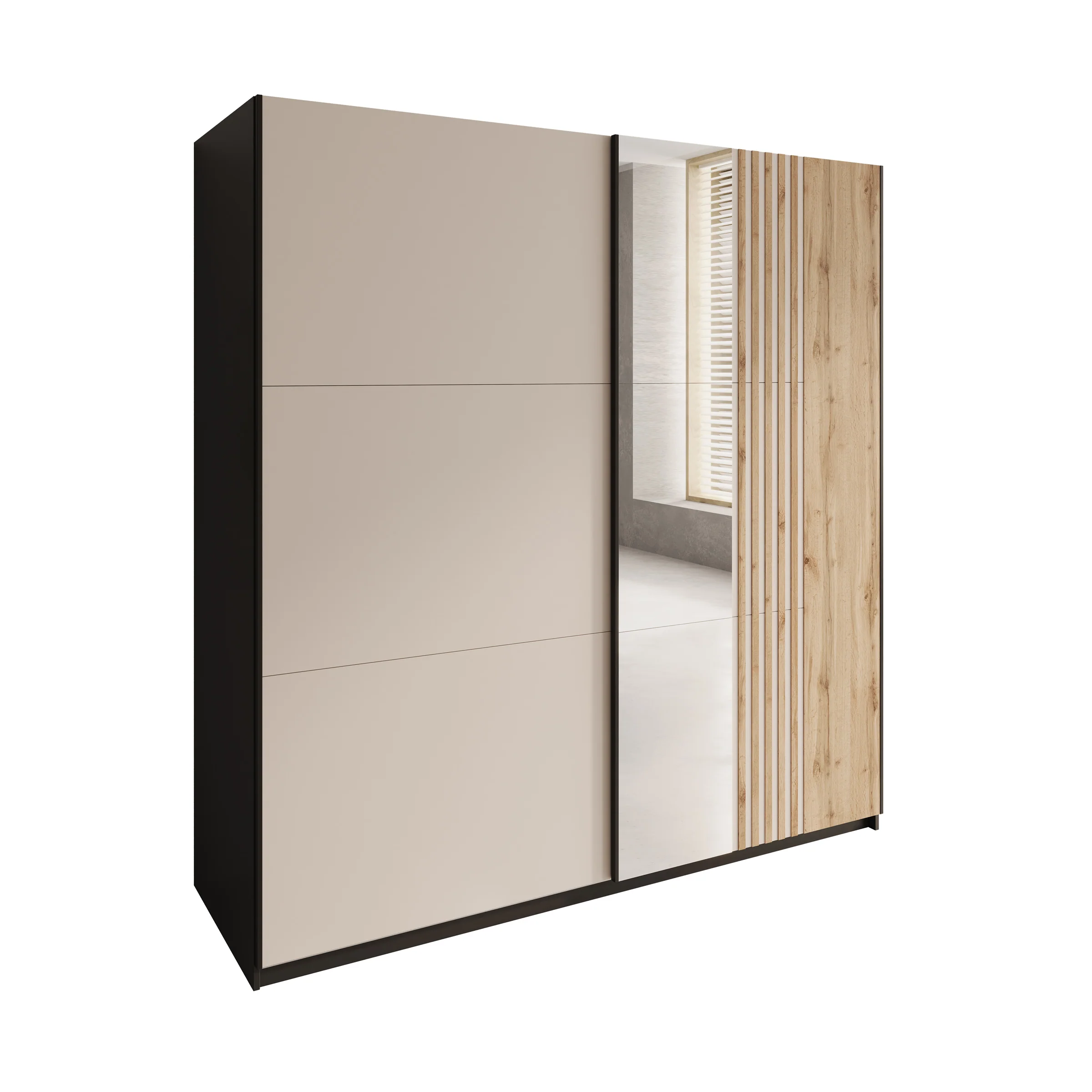 Enso - Kledingkast met schuifdeuren - Beige/Zwart - 203x65x215 cm - Image 6