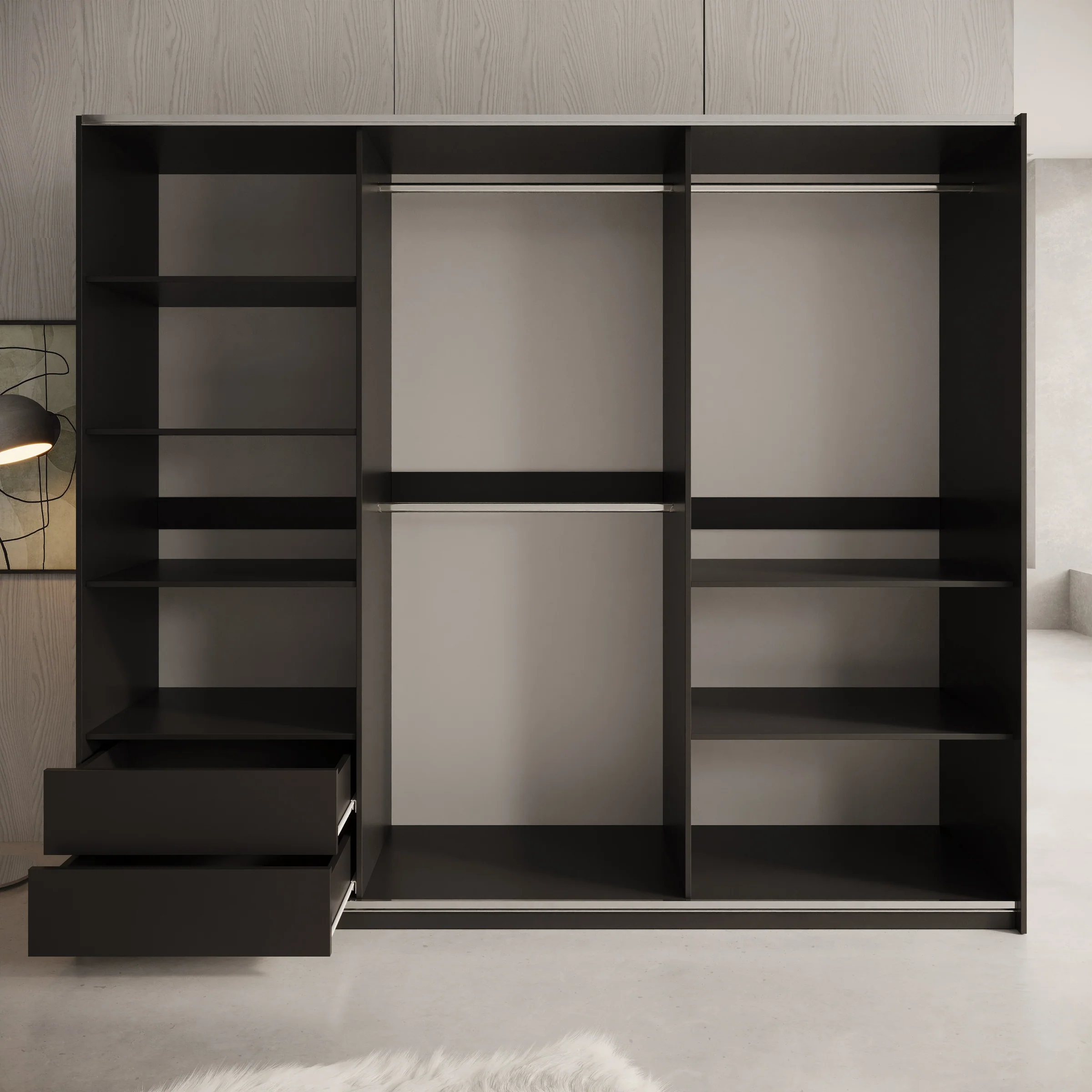 Enso - Kledingkast met schuifdeuren - Beige/Zwart - 250x65x215 cm - Image 2
