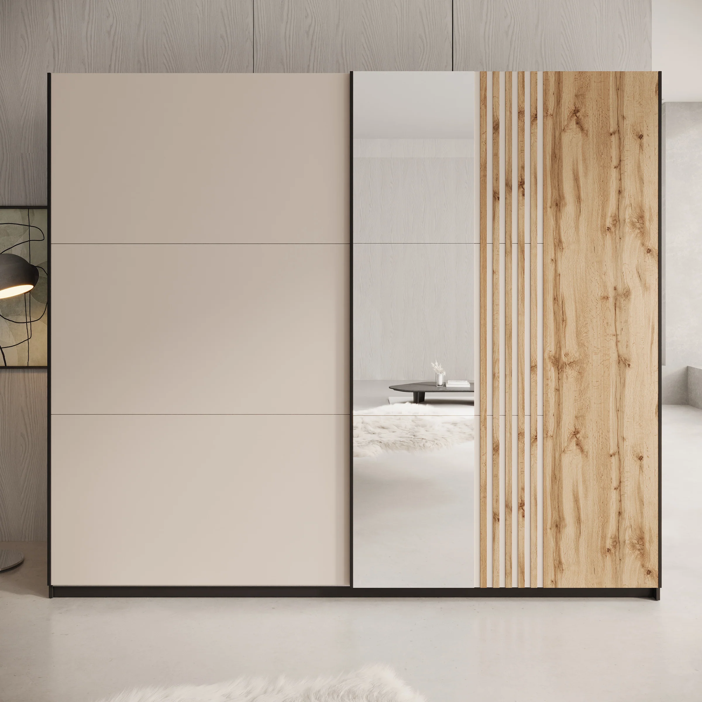 Enso - Kledingkast met schuifdeuren - Beige/Zwart - 250x65x215 cm - Image 3
