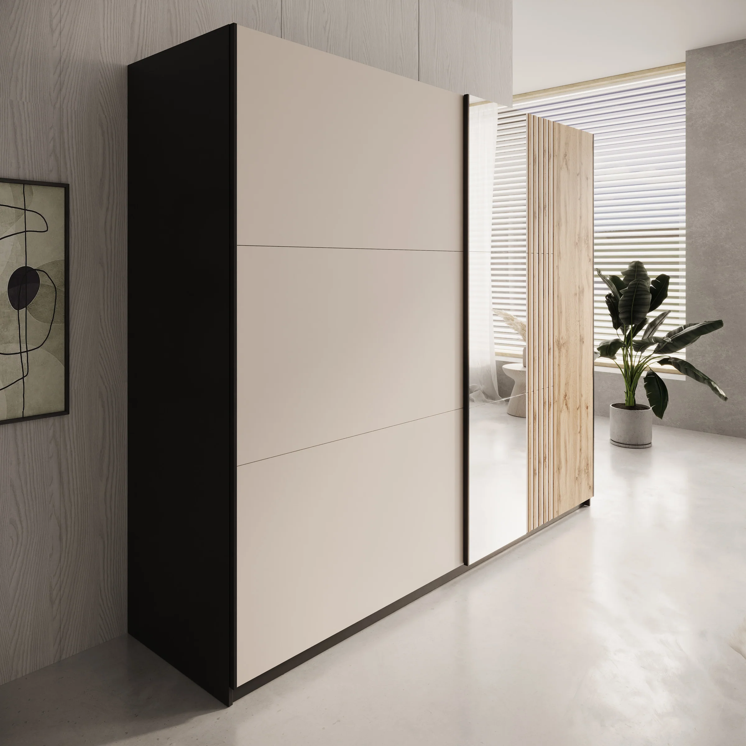 Enso - Kledingkast met schuifdeuren - Beige/Zwart - 250x65x215 cm - Image 4