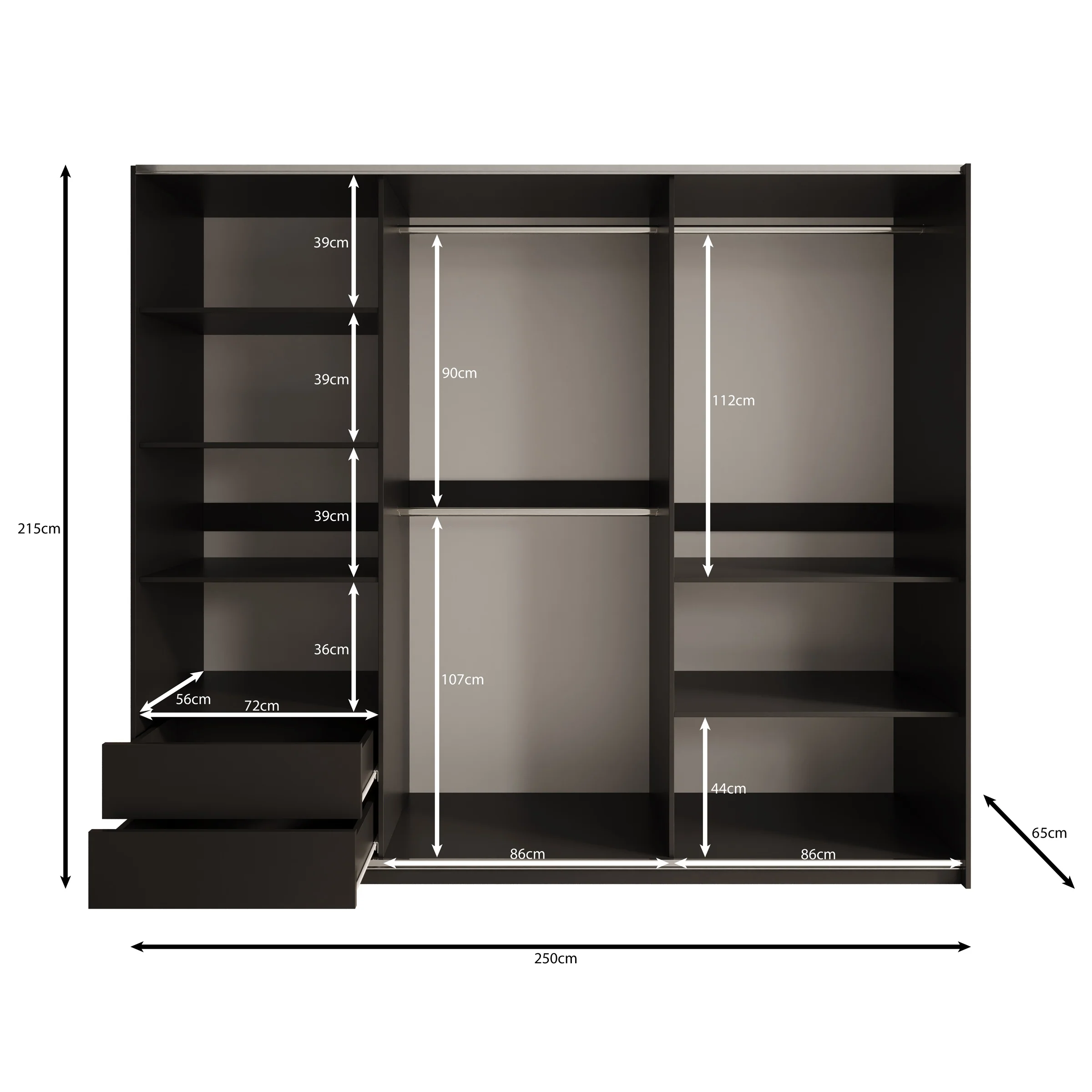 Enso - Kledingkast met schuifdeuren - Beige/Zwart - 250x65x215 cm - Image 5