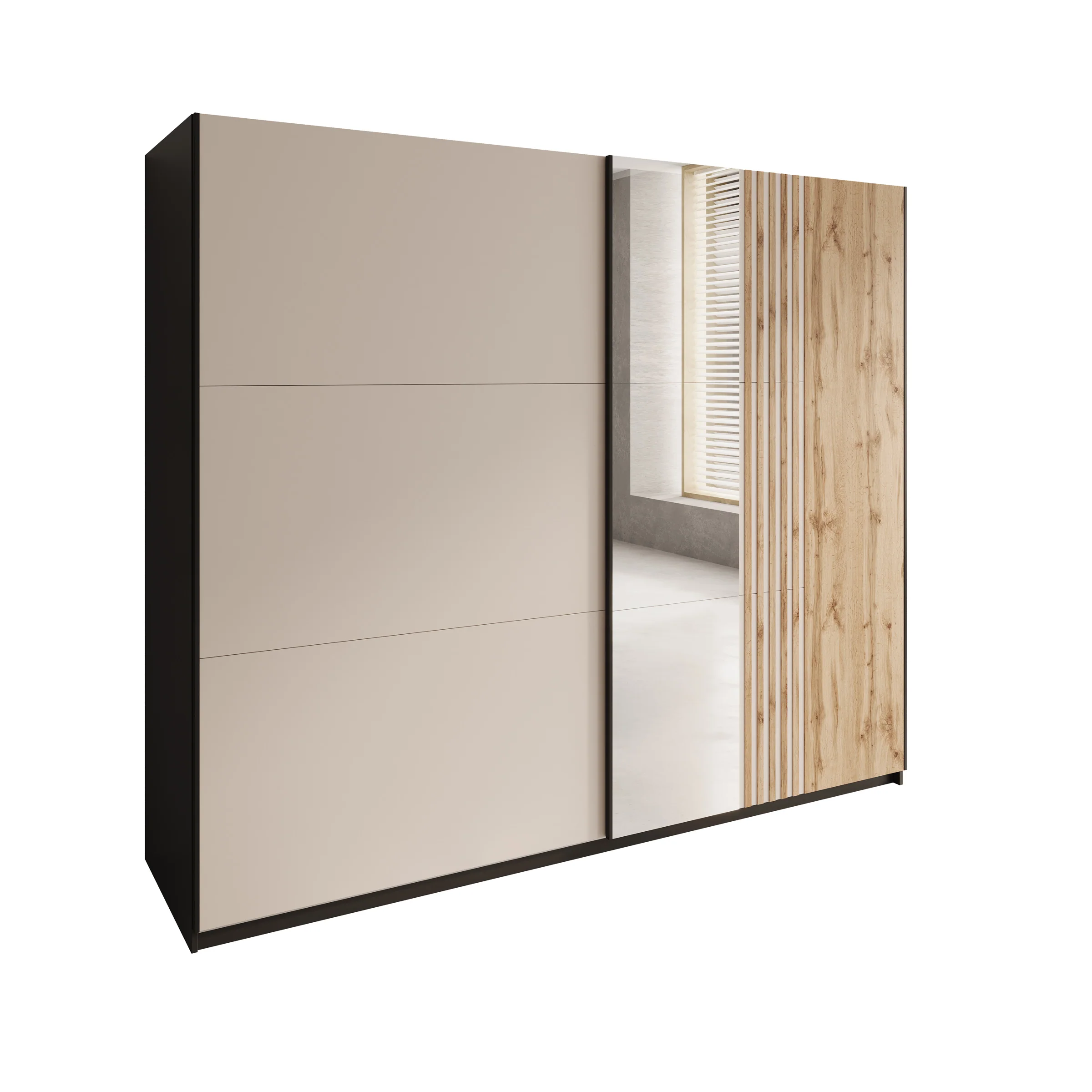 Enso - Kledingkast met schuifdeuren - Beige/Zwart - 250x65x215 cm - Image 7