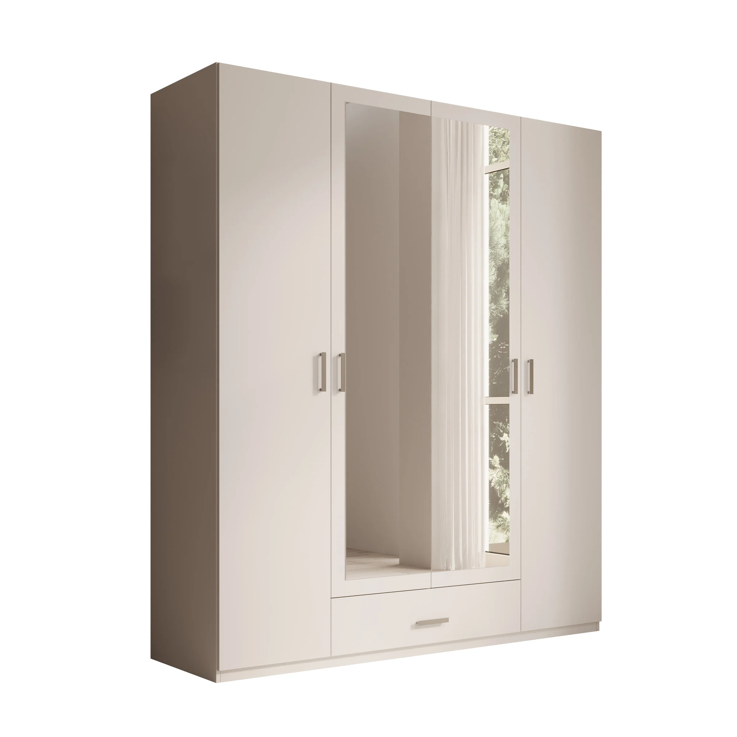 Enzio - Kledingkast 4 deurs met spiegel - Wit - 178x54x211 cm - Image 7