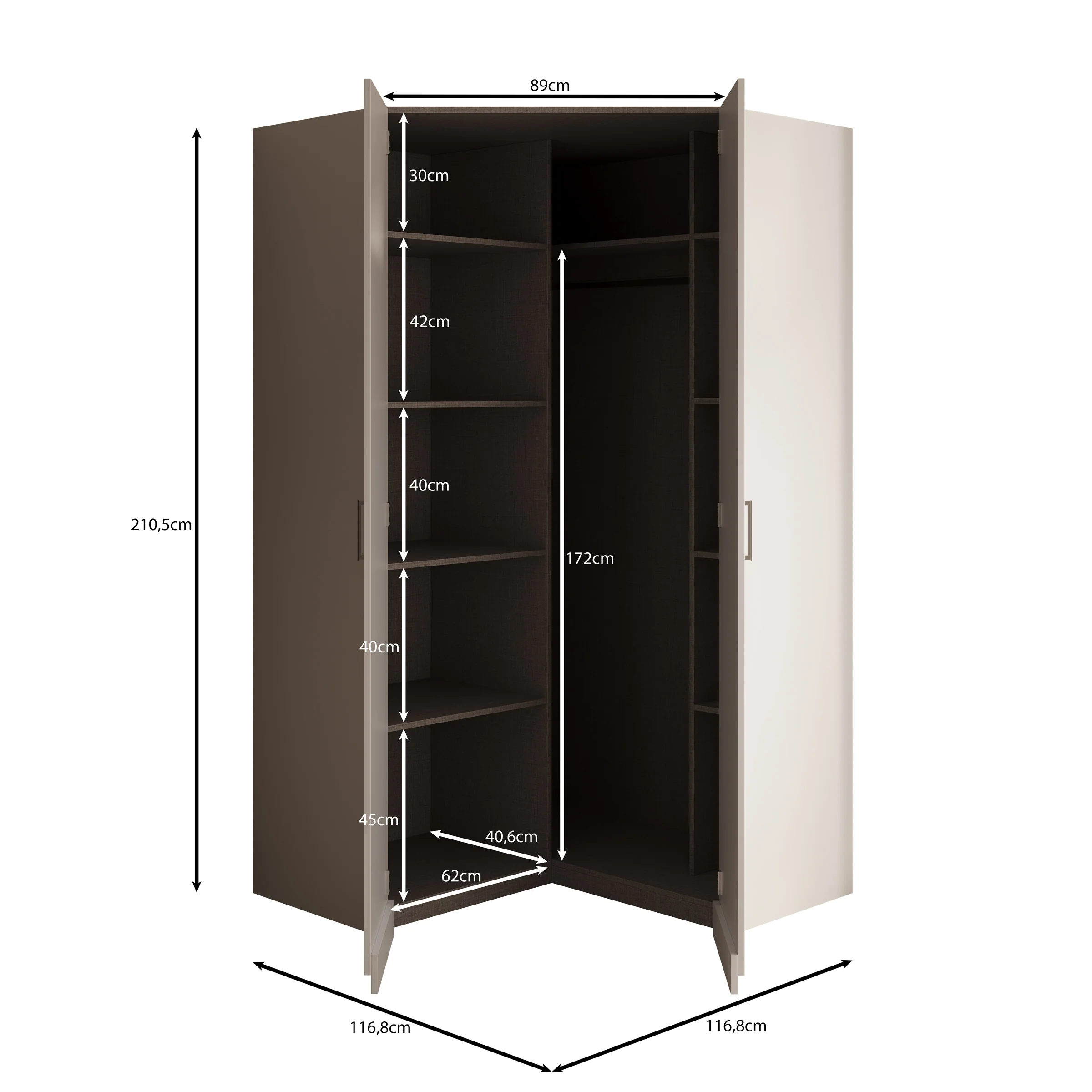 Enzio - Kledingkast hoek - Eikenpatroon - 117x117x211 cm - Image 5
