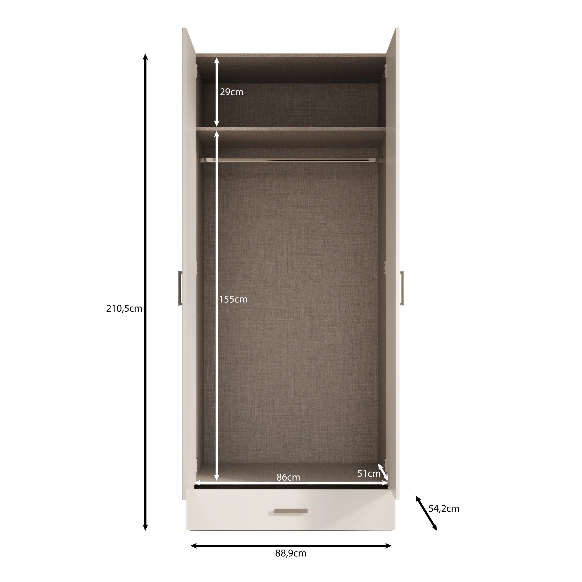 Enzio - Kledingkast met 2 deuren - Wit - 90x54x211 cm - Image 5