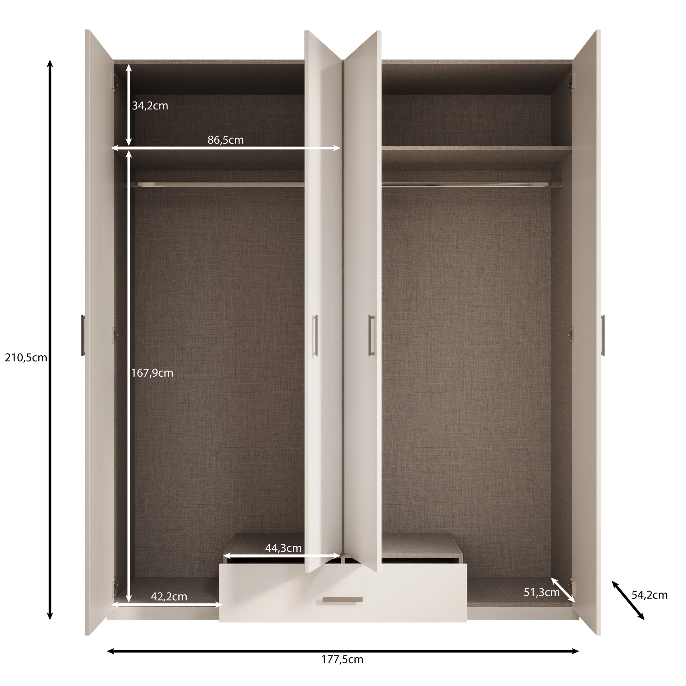 Enzio - Kledingkast met 4 deuren - Wit - 178x54x211 cm - Image 5