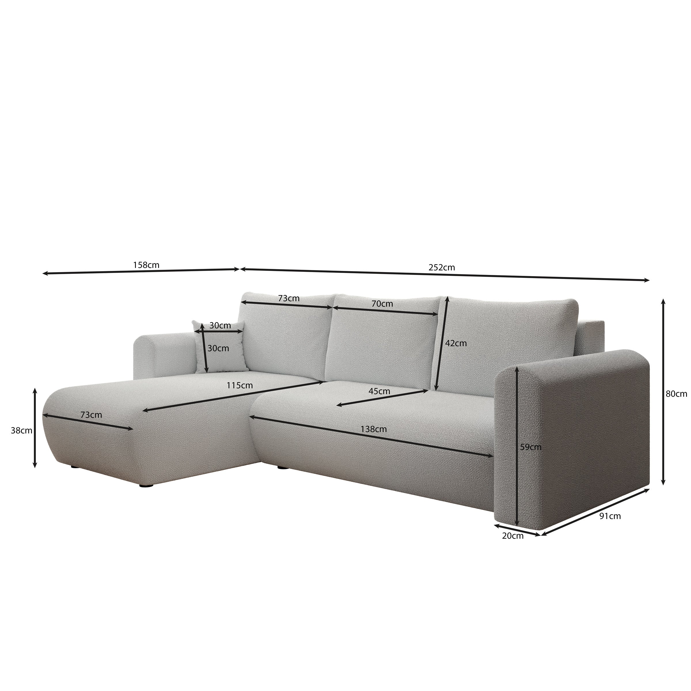 Esencia - Hoekbank 3-zits met chaise longue - Stof beige - 252x158x80 cm - Image 4