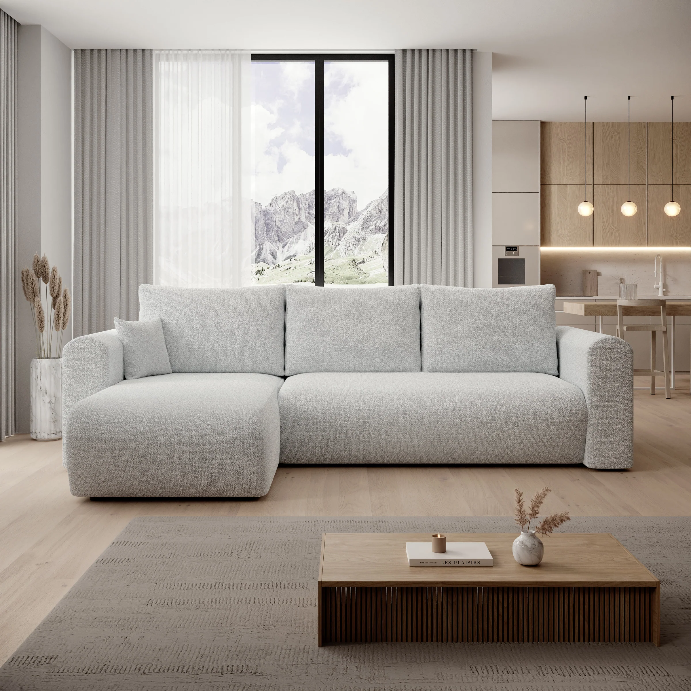 Esencia - Hoekbank 3-zits met chaise longue - Stof grijs - 252x158x80 cm - Image 2