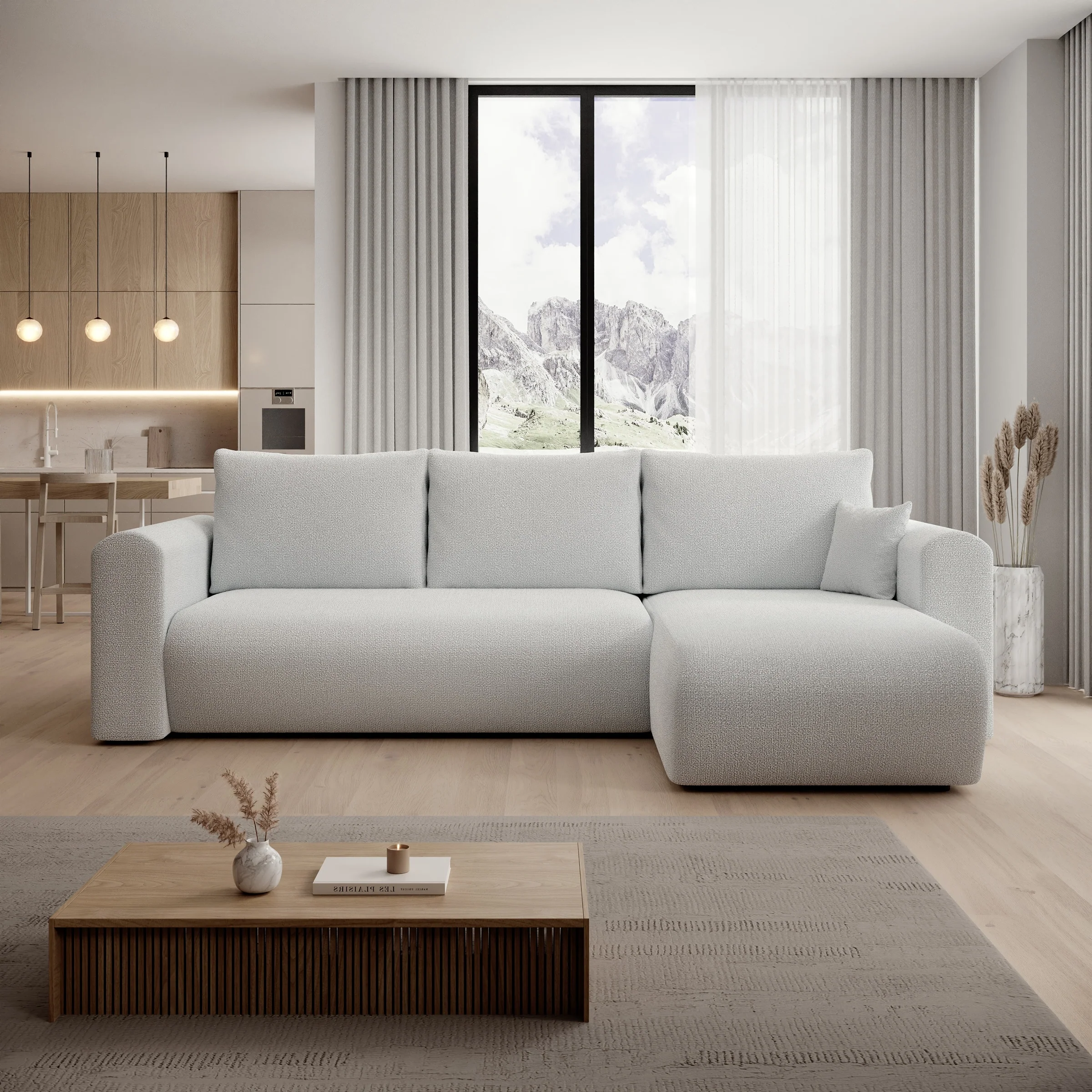 Esencia - Hoekbank 3-zits met chaise longue - Stof grijs - 252x158x80 cm - Image 3