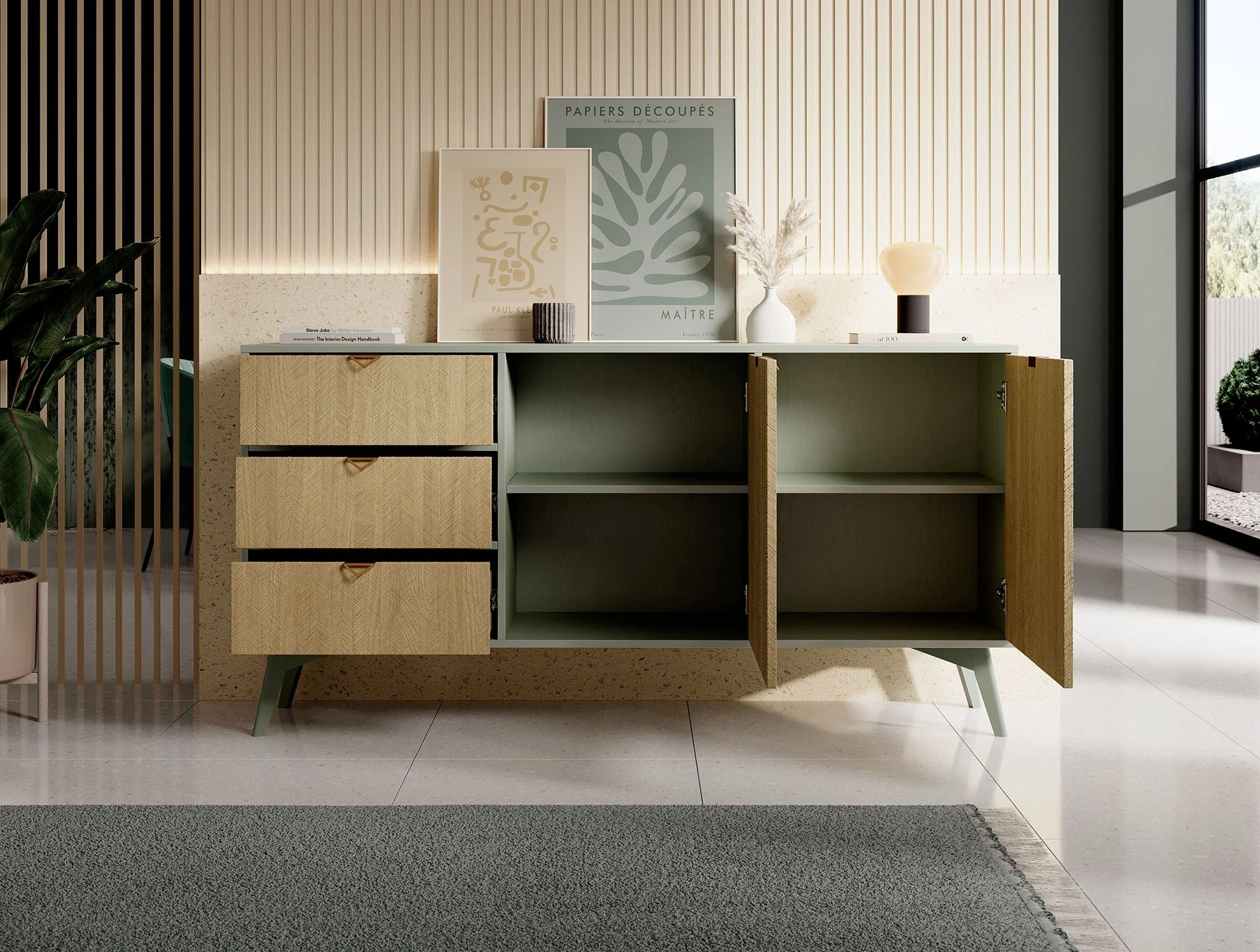 Essence - Dressoir - Groen/licht eiken - 158x38x81 cm - Image 3