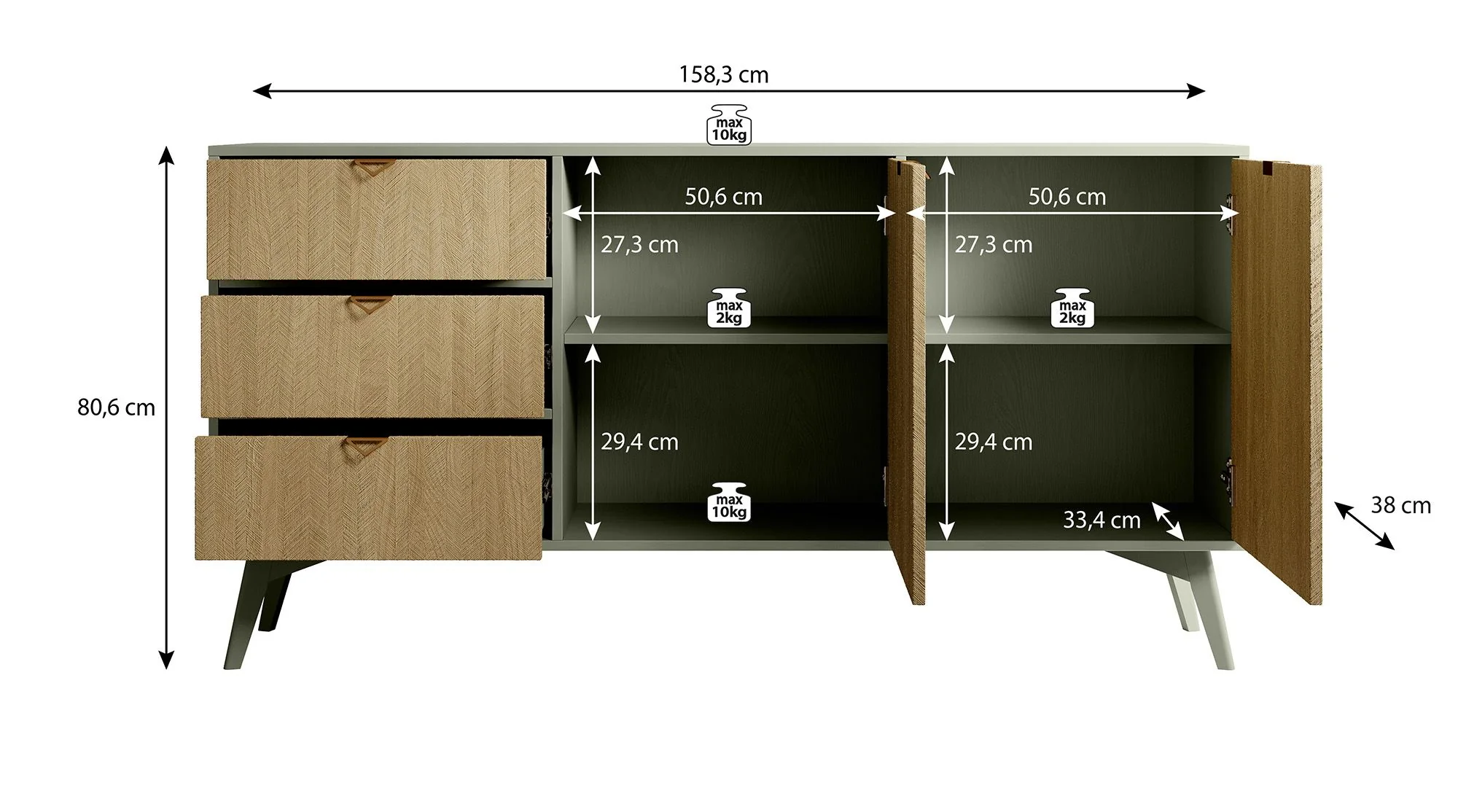 Essence - Dressoir - Groen/licht eiken - 158x38x81 cm - Image 5