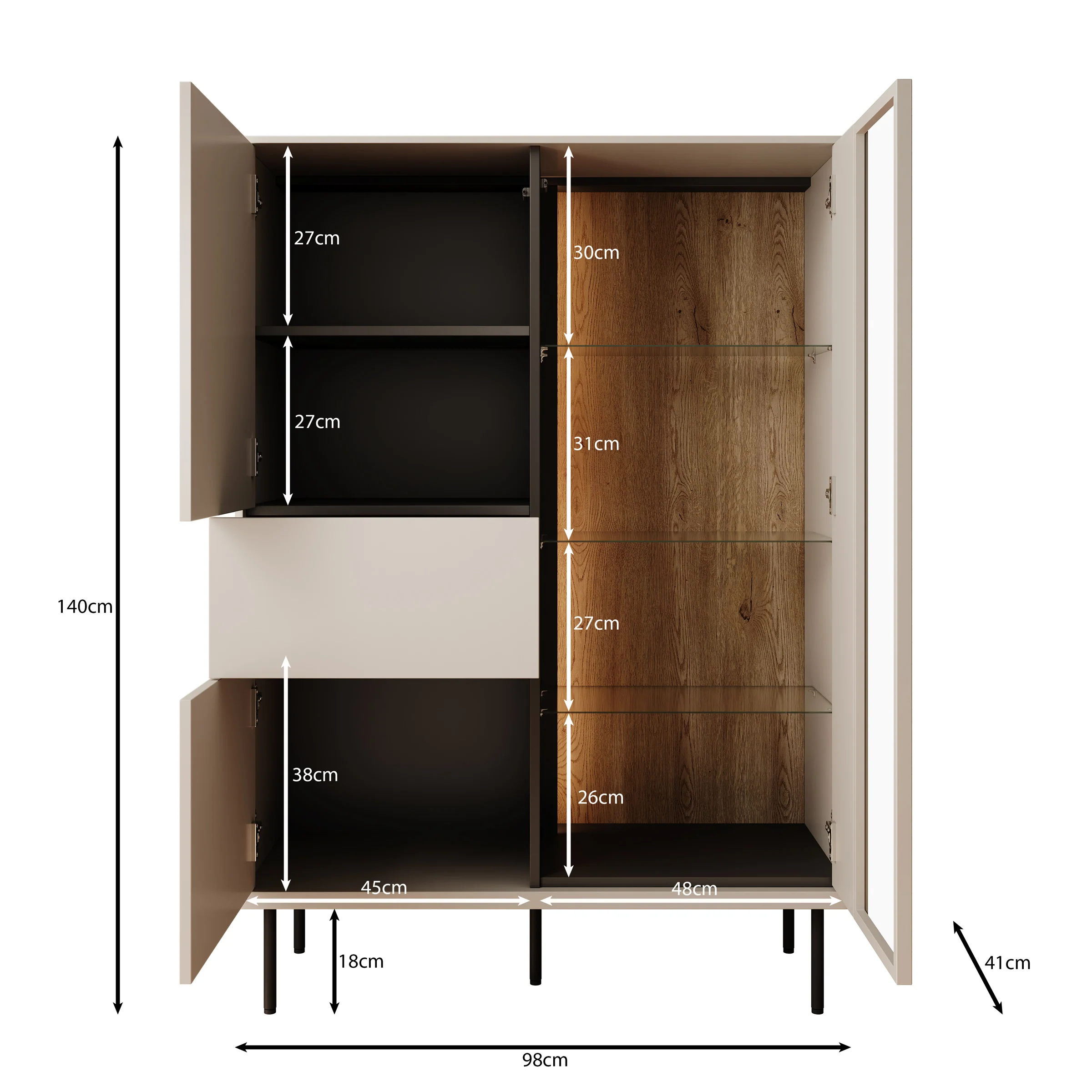 Estrella 2 - Vitrinekast - Beige - 98x41x140 cm - Image 5