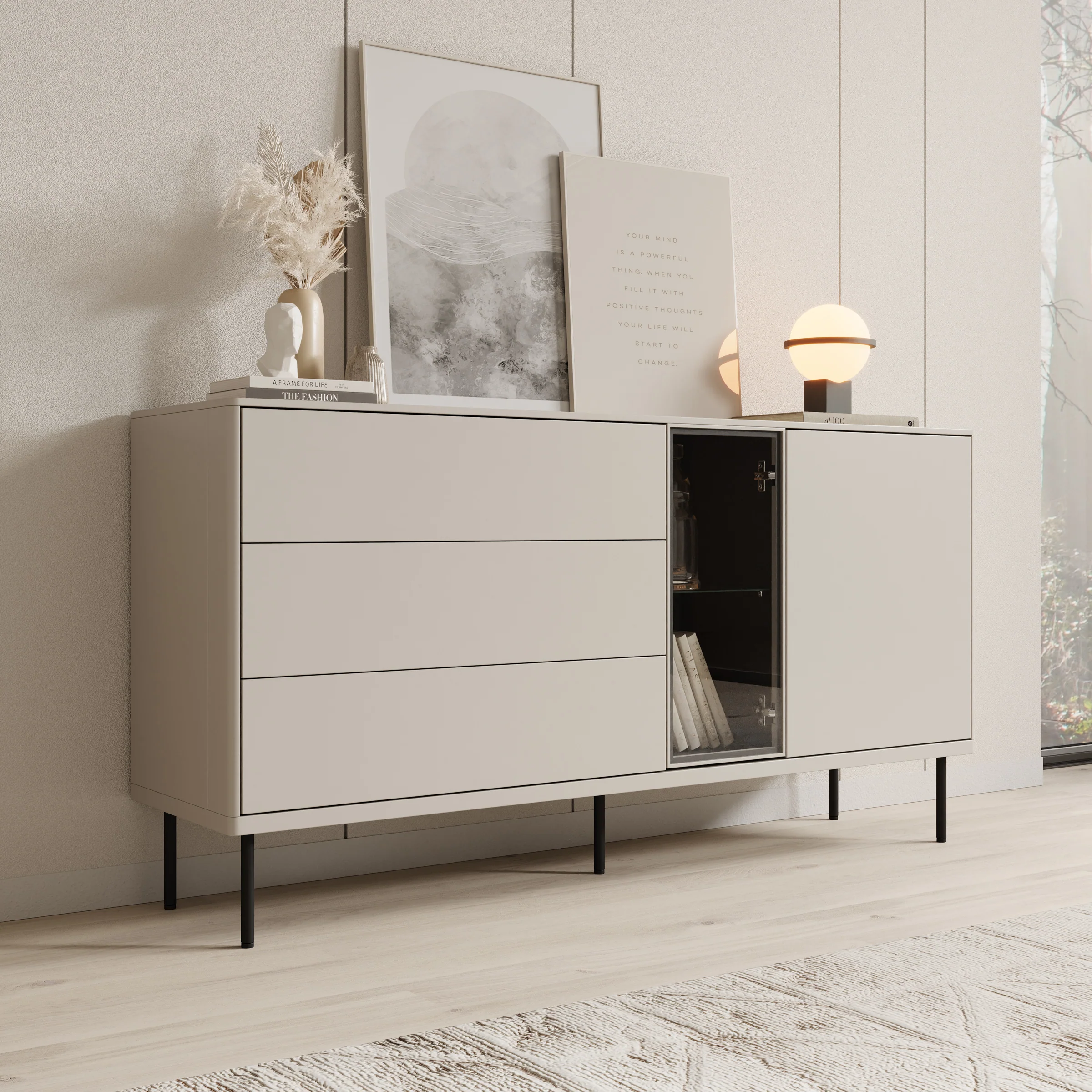 Estrella - Dressoir - Beige - 161x41x83 cm